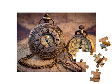 puzzleYOU Puzzle Vintage-Uhren mit Karte, 48 Puzzleteile, puzzleYOU-Kollektionen Nostalgie