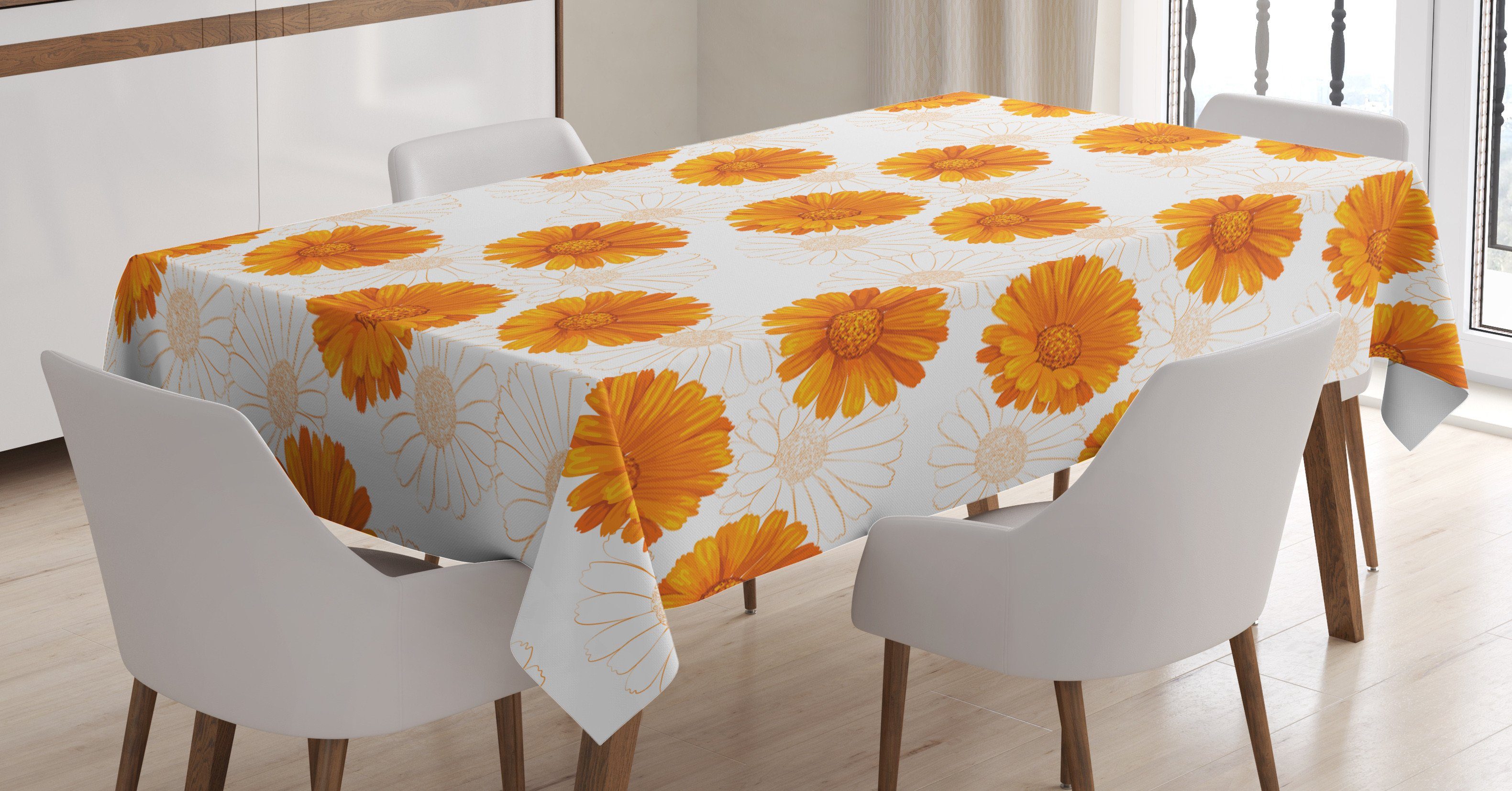 Blumen Calendula Außen den orange Burnt Abakuhaus Bereich Waschbar Farben, Für Farbfest Tischdecke geeignet Klare