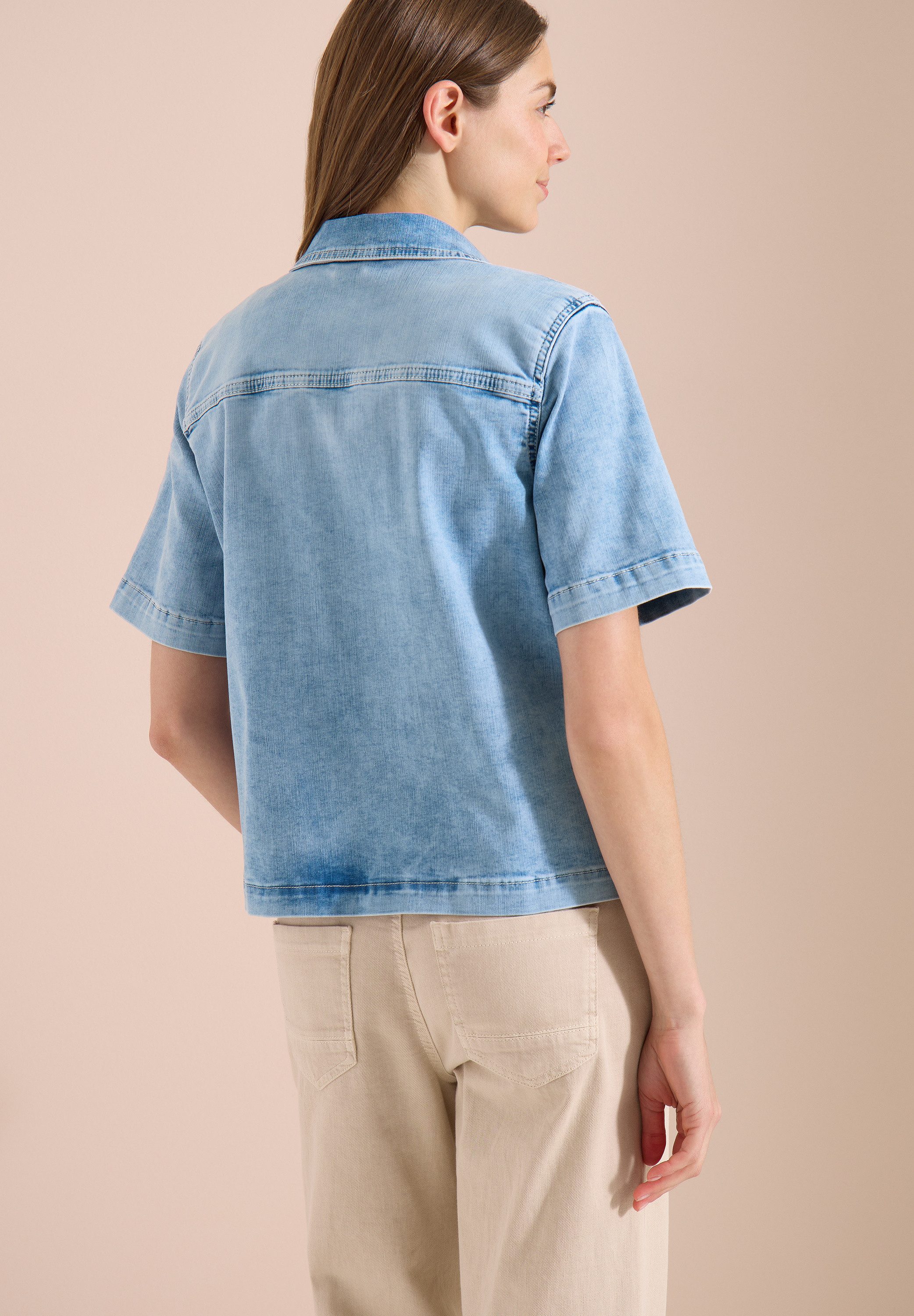 CECIL Jeansjacke Kurzarm Jeans-Overshirt mit Knopfleiste