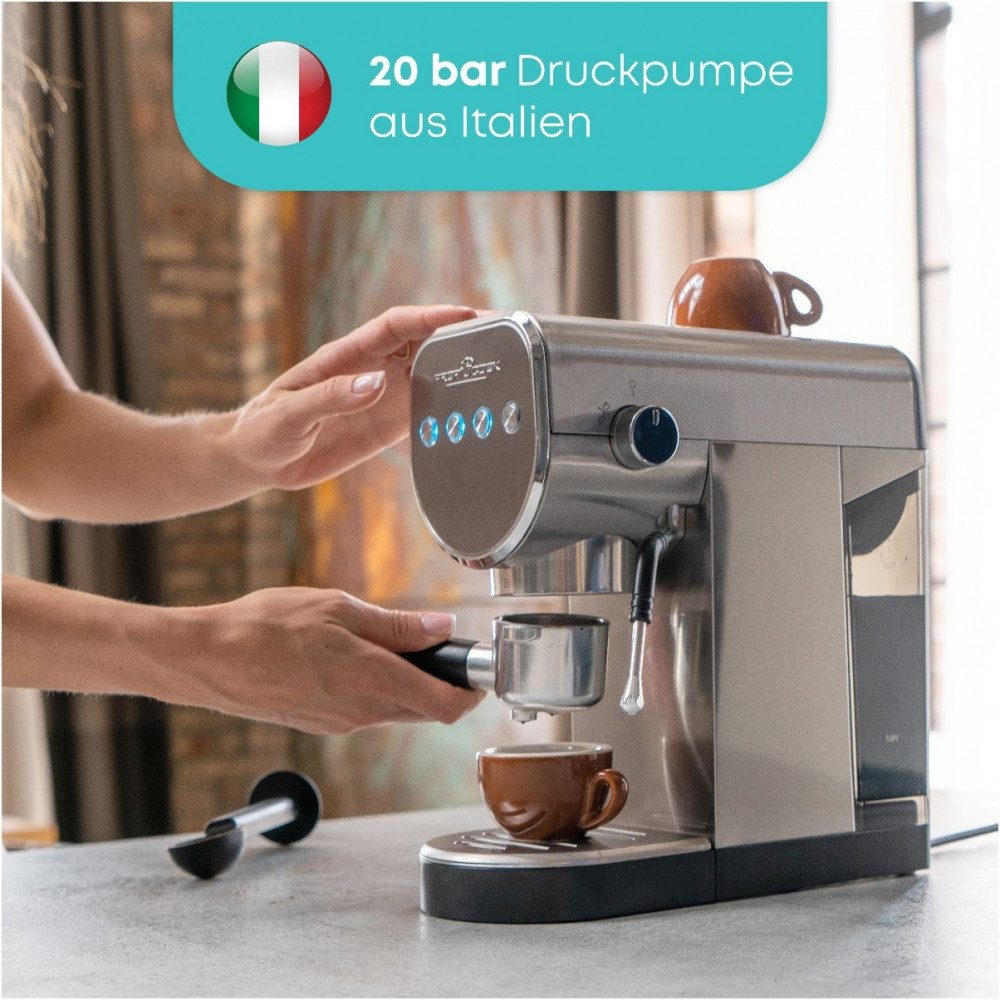 ProfiCook Siebträgermaschine 501265, 2in1 Espresso mit Kaffeepulver oder Kapseln
