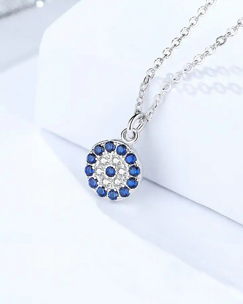 Silber filigrane Nazar Silberkette mit Halskette DANIEL 45cm (inkl. 'Nila' Nazaranhänger 925 Kette Damen Anhänger Auge dünne Auge blaues CLIFFORD Verpackung), Anhänger