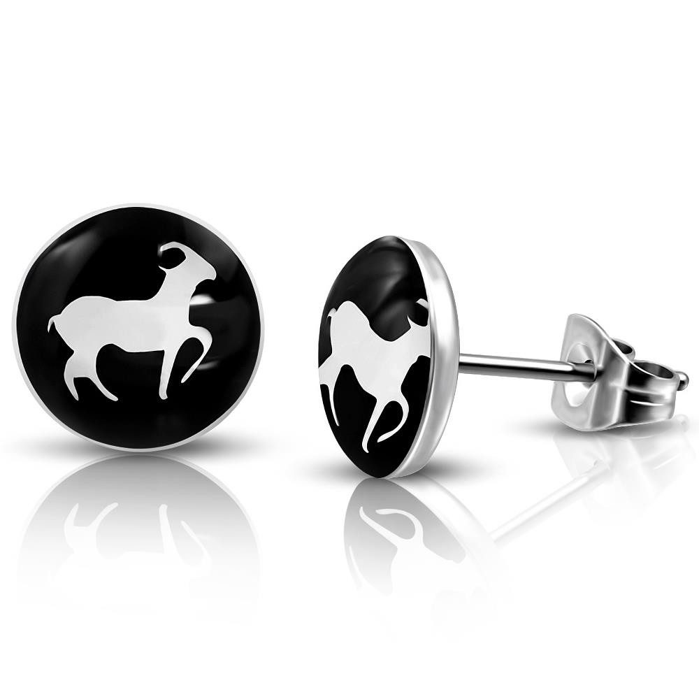 Ohrring-Set Ohrstecker rund Steinbock Silber aus Edelstahl Unisex