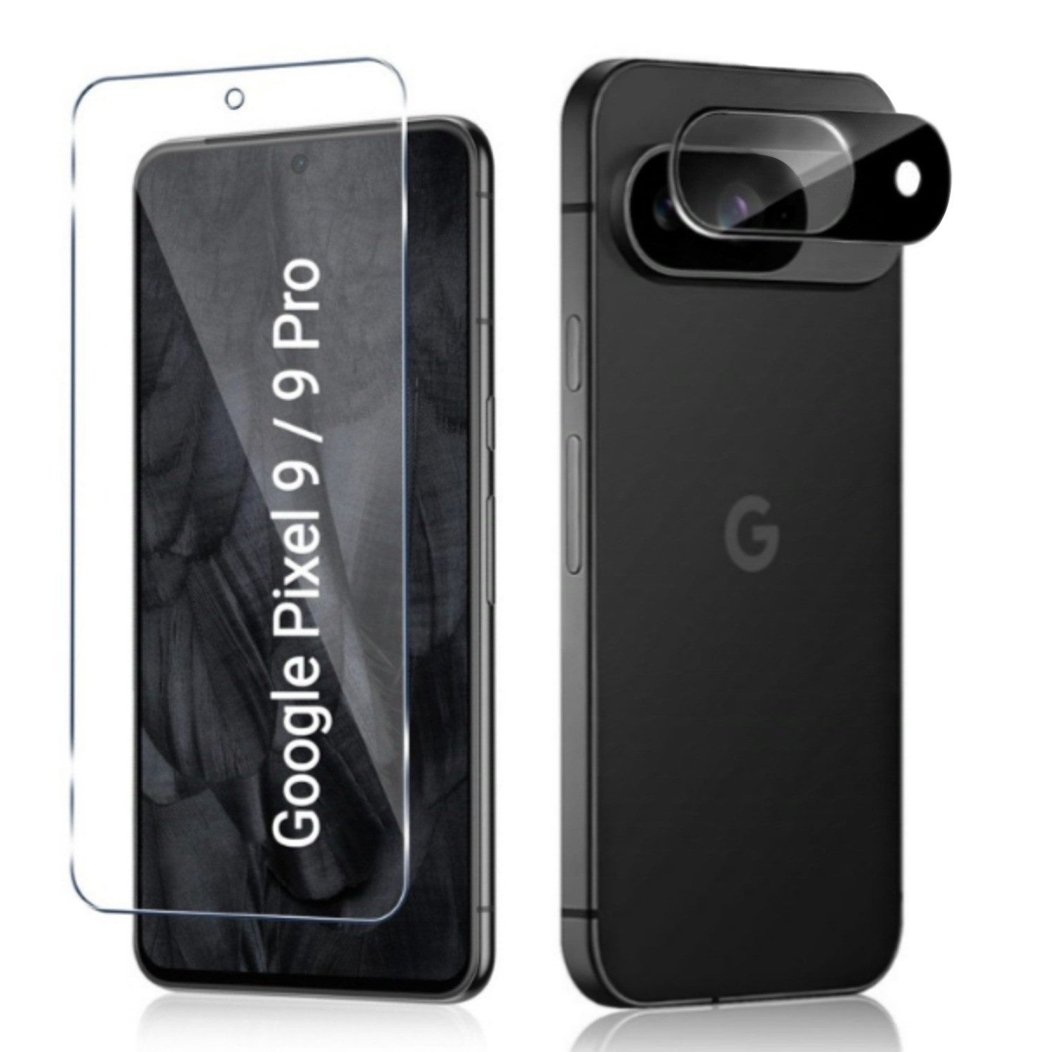 CLM-Tech Displayschutzglas für Google Pixel 9 Panzerfolie 1X und Kameraschutz 1X für Google Pixel 9, Schutzfolie 2er Set Kameraglas Panzerglas Displayschutz 9H Glas, 2 Stück, Unterstützt Fingerabdruck-ID