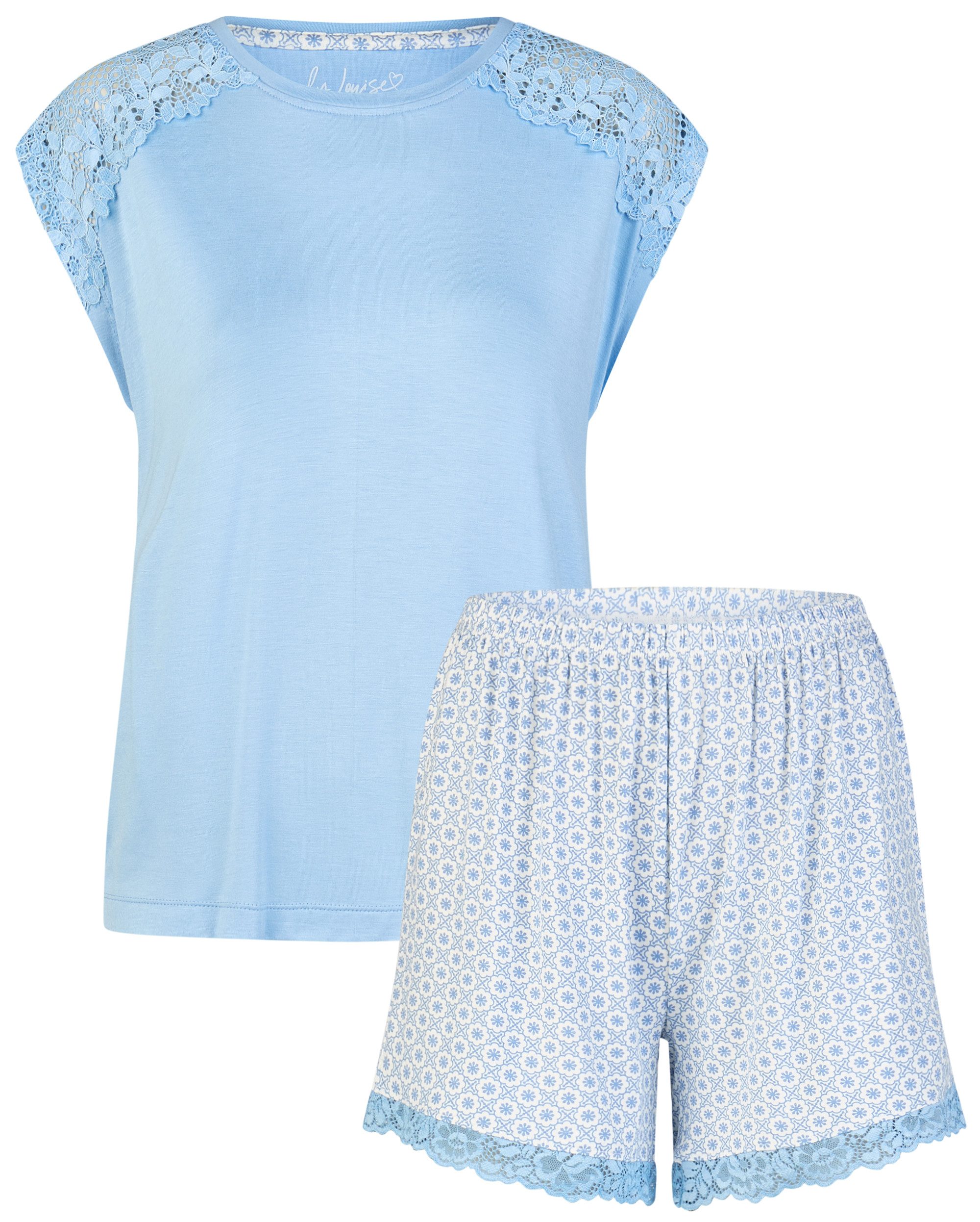 By Louise Shorty Lace Luxury (Set, 2 tlg., 2-teilig) Damen Pyjama Shorty Kurzarm Viskose Spitze Sommer