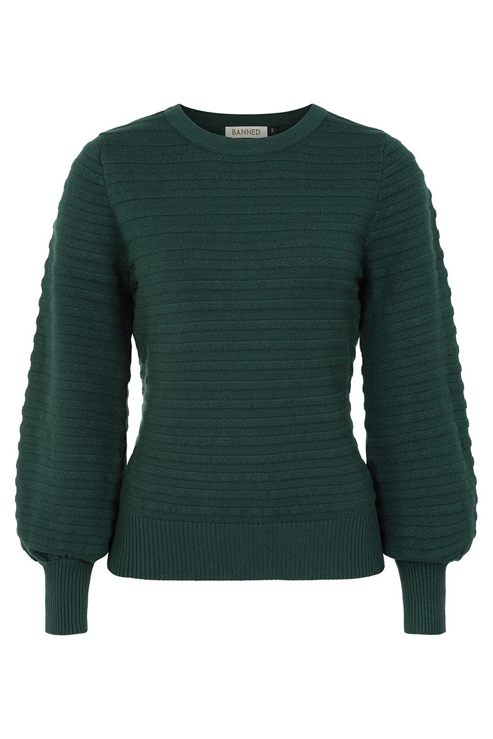 Banned Strickpullover Carla July Grün Vintage Gerippt Gestreift Bischofsärmel