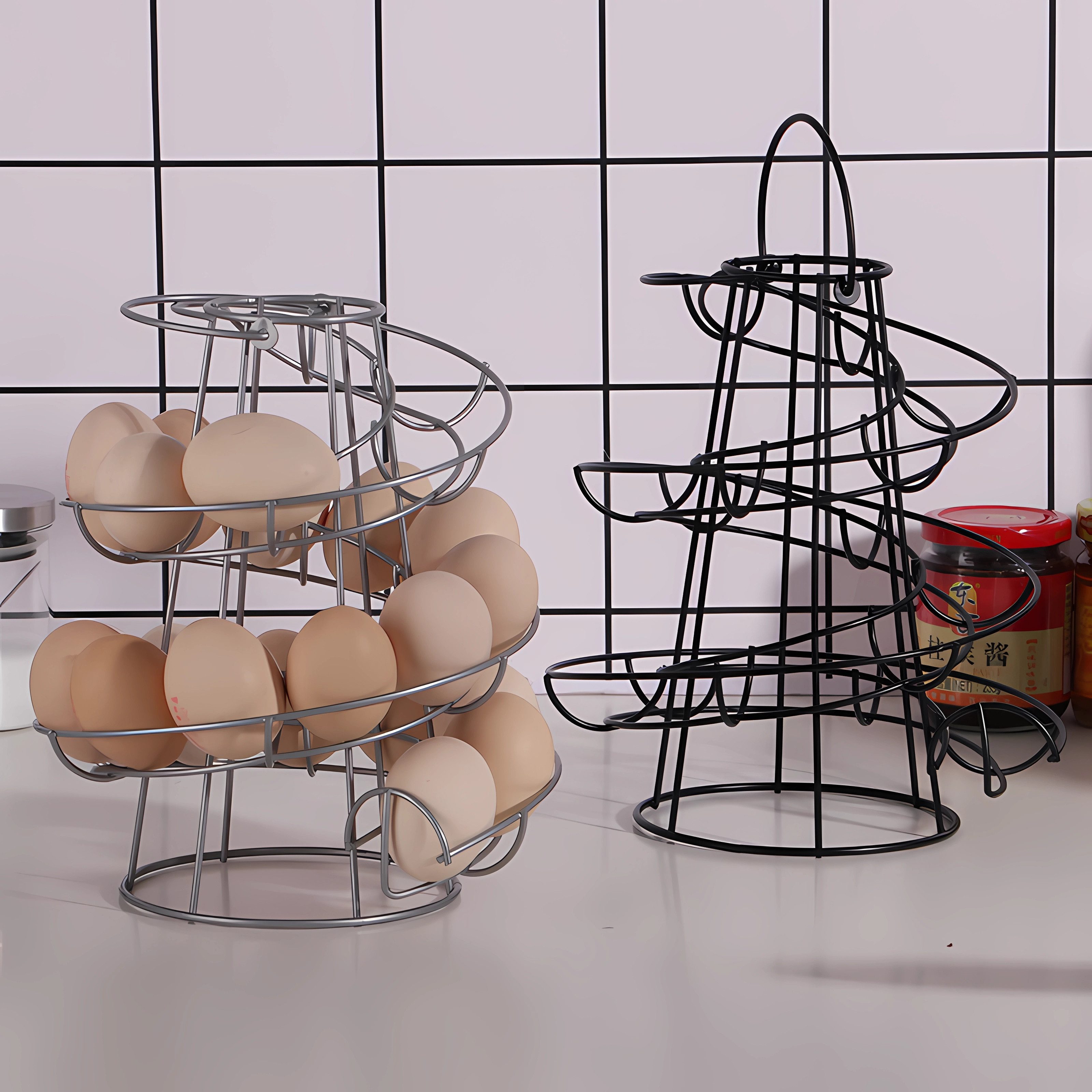 Jumpeak Eierbecher Metall Kreativer spiralförmiger Eierhalter, Küchenaufbewahrung, Ablage, (Mehrschichtige dreidimensionale spiralförmige Eierbecher), Home Organizer, Mehrschichtiges offenes Stahlregal, montagefrei