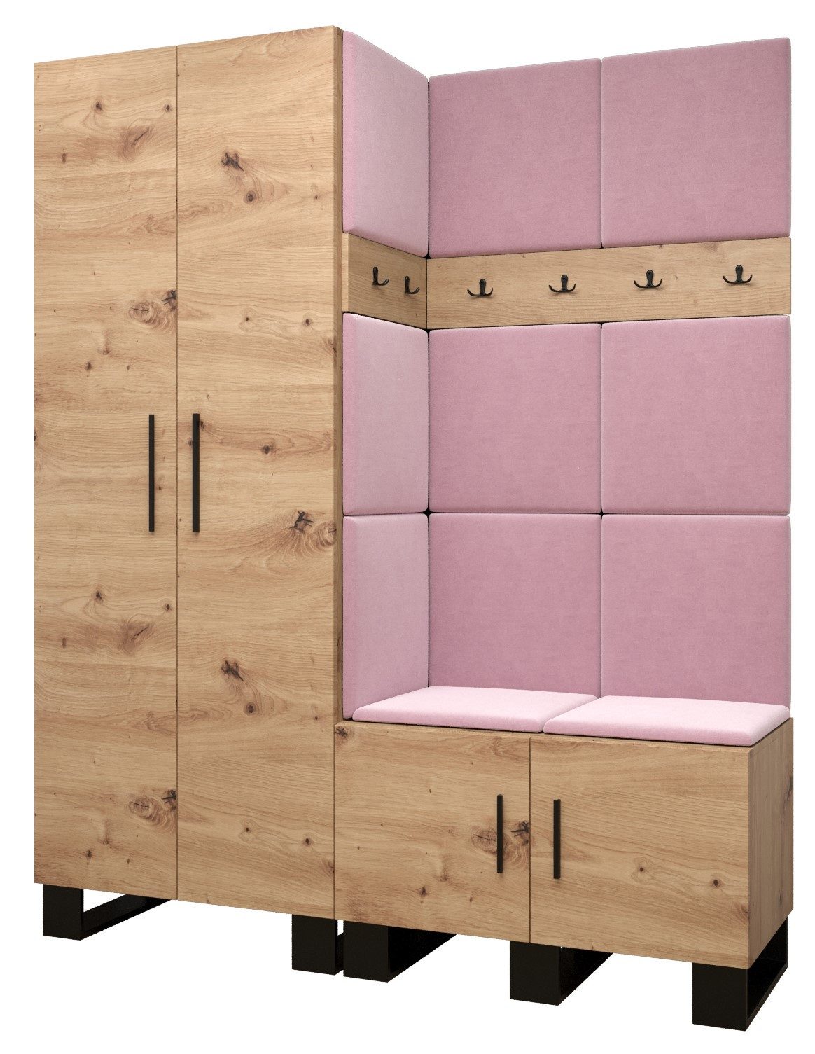 ABIKS MÖBEL Garderoben-Set ARTIN Set 2 Garderobe mit gepolsterten Paneelen, Industriell Design