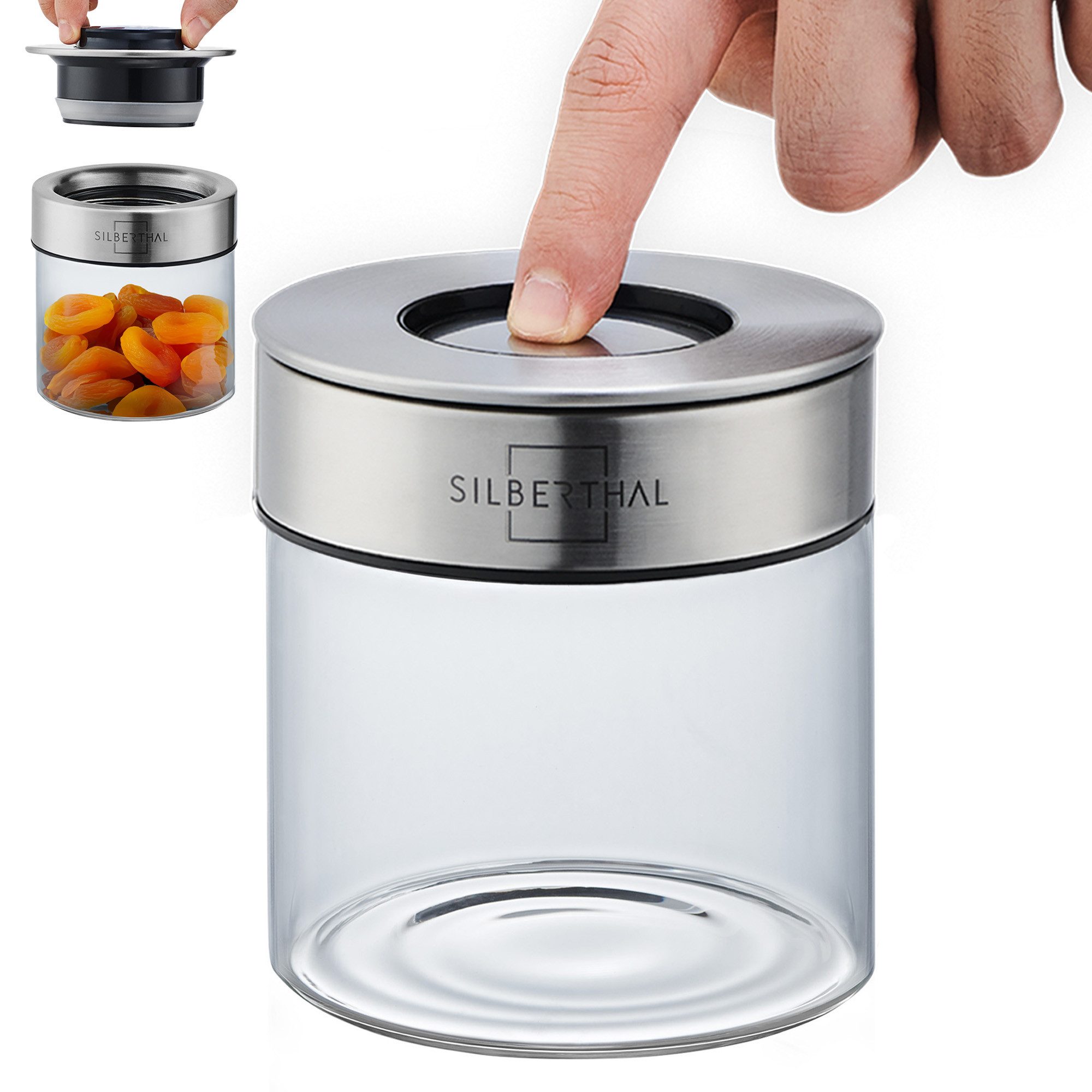 SILBERTHAL Vorratsglas 400ml, Vorratsdose mit Klickdeckel, Glas, Edelstahl, (Einzeln, 1-tlg), Luftdicht & Mottensicher
