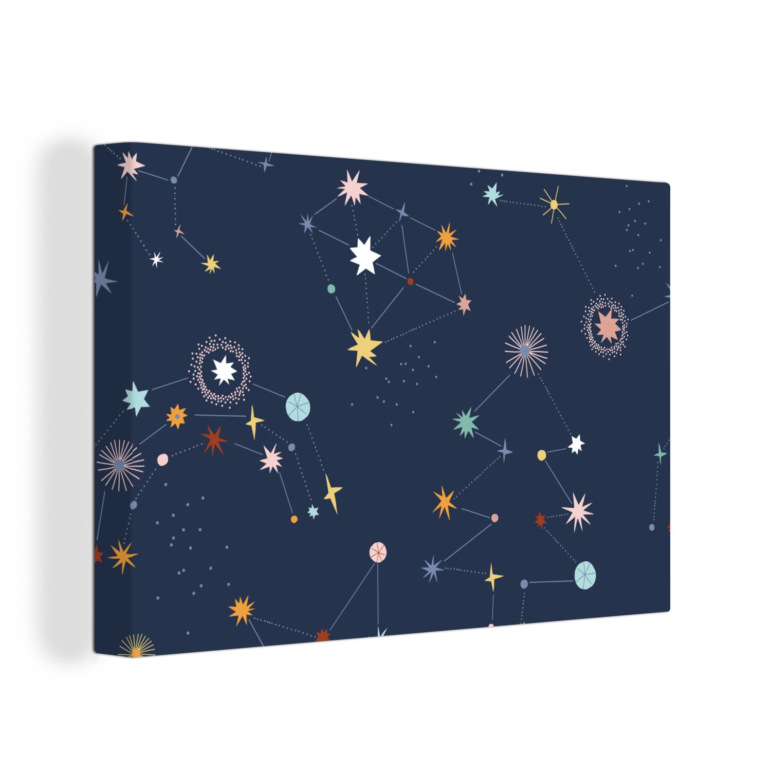 OneMillionCanvasses® Leinwandbild Sterne - Kinder - Weltraum, (1 St), Wandbild Leinwandbilder, Aufhängefertig, Wanddeko, 60x40 cm bunt