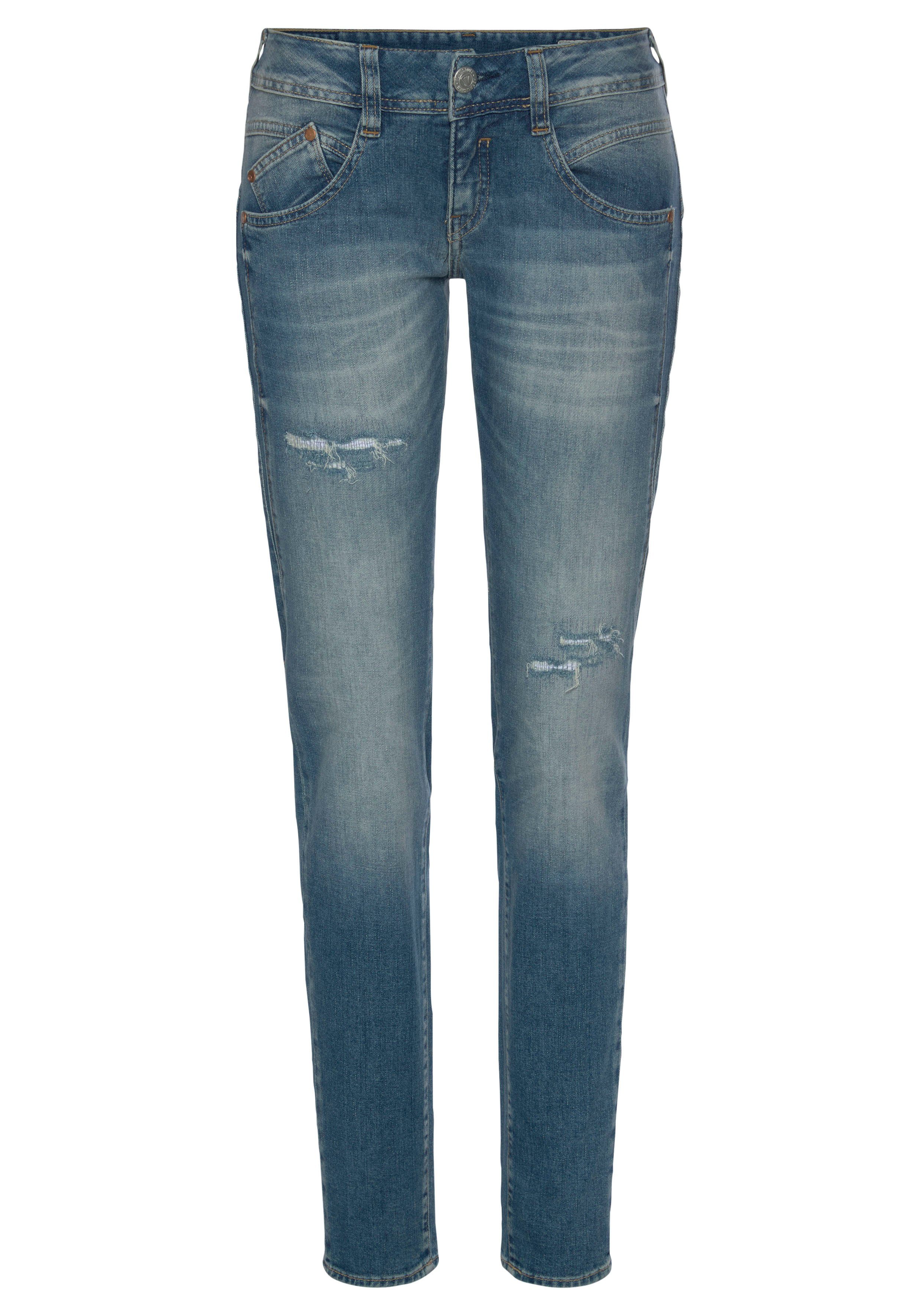 Damen Jeans Herrlicher Slim-fit-Jeans GILA SLIM ORANIC DENIM mit Destroyed Effekten