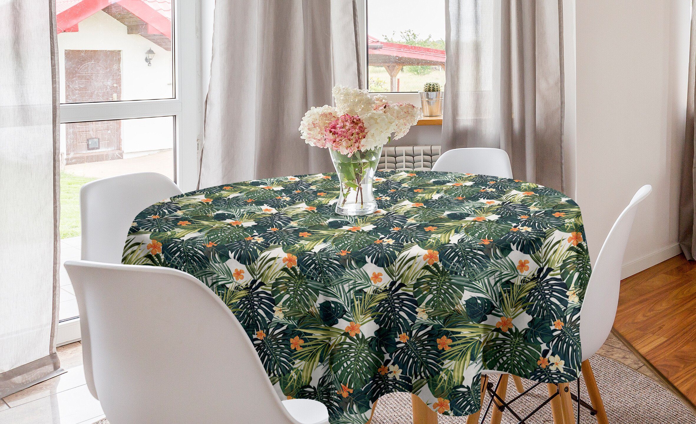 Abakuhaus Tischdecke Kreis Abdeckung Tischdecke Blätter Botanic für Tropic Esszimmer Dekoration, Küche Blumen