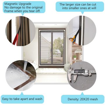 Silberstern Insektenschutz-Vorhang Magnetischer Anti-Mücken-Fensterschutz, verstellbares Fensternetz, Unsichtbar selbstklebend, bis 90x140 cm, graues Gitter mit weißem Rand