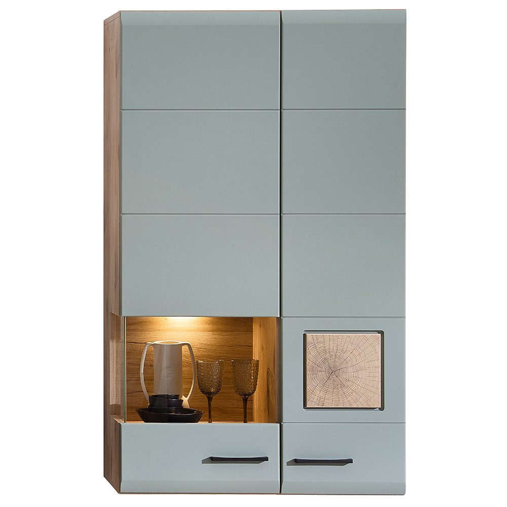 Lomadox Hängevitrine FARO-36-REED in Eiche mit Schilfgrün, inkl. Beleuchtung