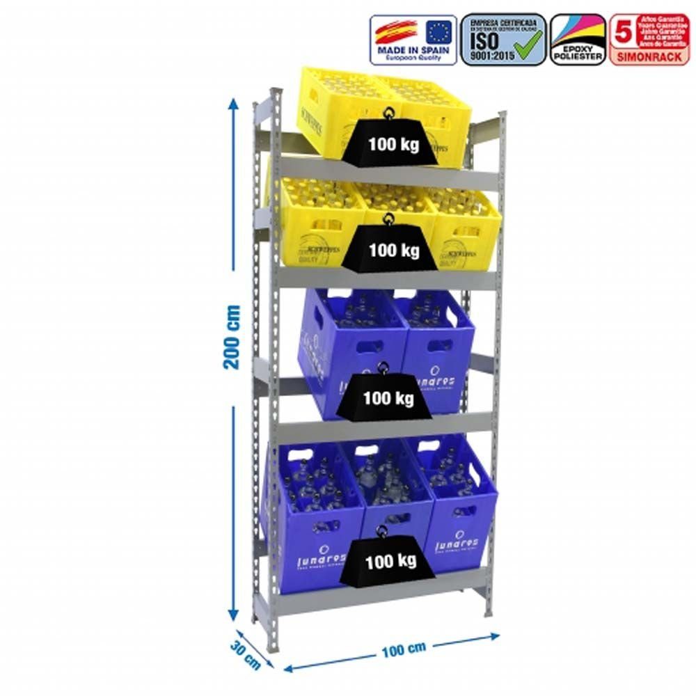 Simon Rack Flaschenregal Getränkekistenregal SIMONBOTTLE HxBxT 200x40-100x30cm Kastenregal, Hochwertiges Getränkekistenregal für Küche Garage auf 4 Ebenen