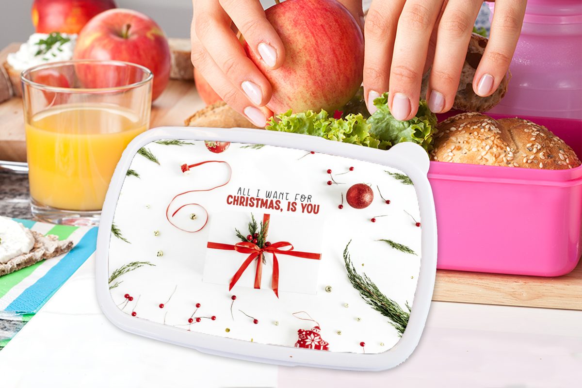 (2-tlg), Kunststoff MuchoWow rosa Brotbox - für Kinder, Snackbox, Lunchbox Winter - Mädchen, Rot Brotdose Kunststoff, Erwachsene, Zitat,