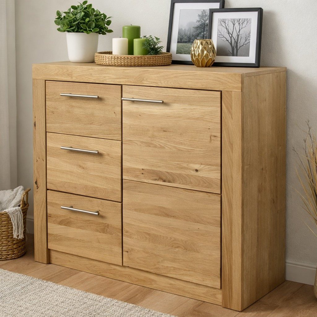 bv-vertrieb Schubkastenkommode Kommode 91 x 42 x 86 Sideboard Wildeiche teilmassiv Anrichte #4282