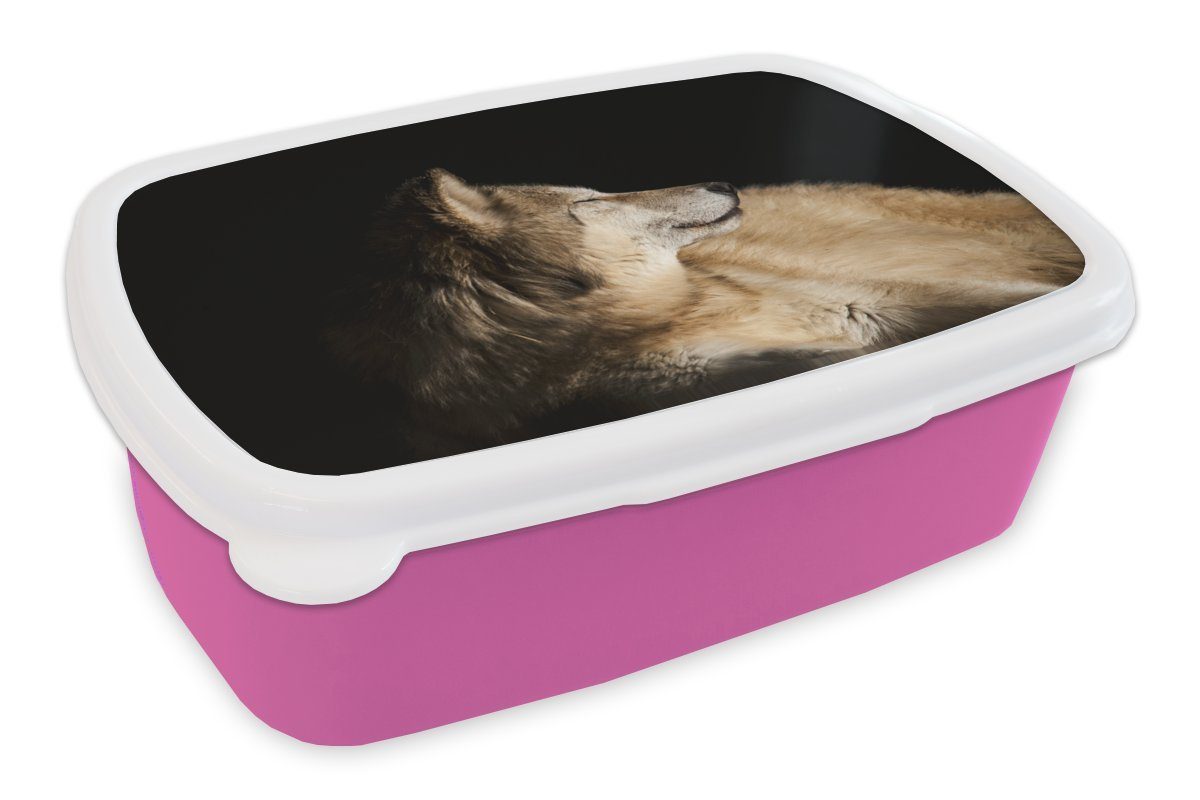 für Erwachsene, Lunchbox Brotbox Kunststoff Zufriedener Polarwolf, rosa Snackbox, Mädchen, (2-tlg), Brotdose Kunststoff, Kinder, MuchoWow