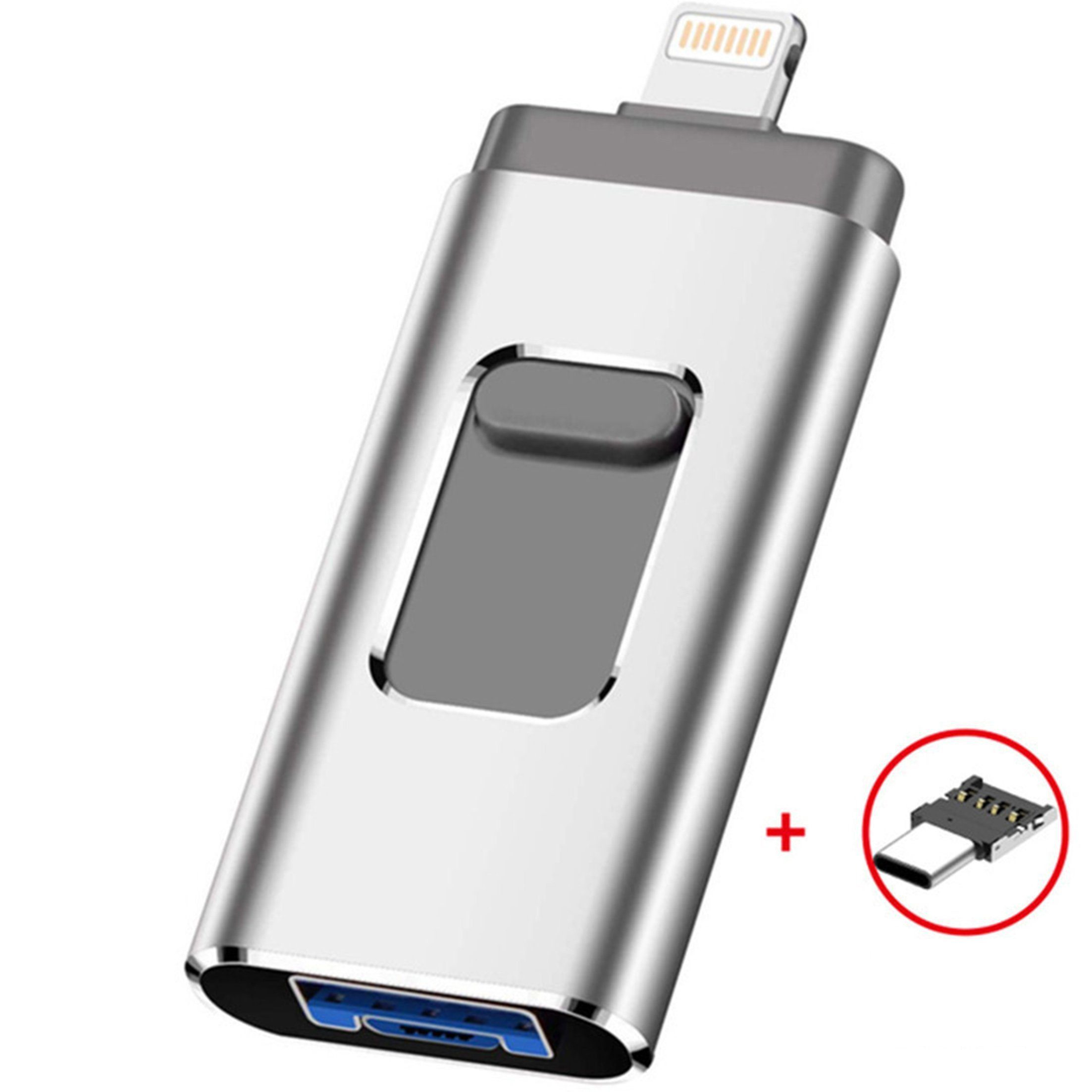 KINSI Usb-накопичувачі,Flash-Laufwerk für PC/andriod/ios/Type-C Handy,128GB USB-Flash-Laufwerk (USB 3.0, 4-in-1-Adapter USB-Stick,USB3.0+OTG)
