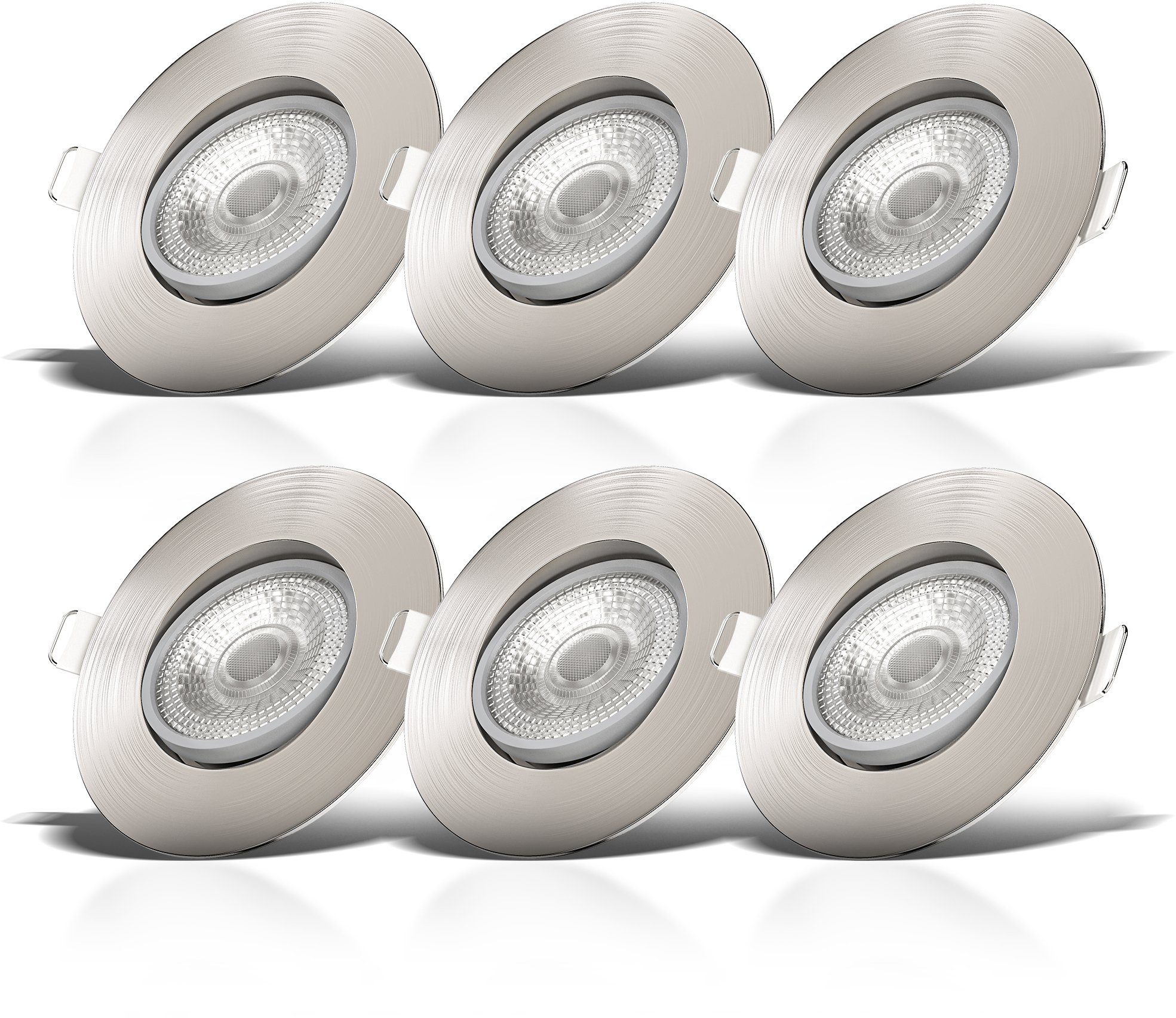 B.K.Licht LED Einbaustrahler, LED Deckenlampe, SET schwenkbar, 6er fest dimmbar, Spots, 5W, Warmweiß, integriert, Einbauleuchte