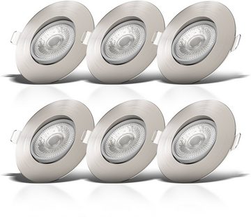 B.K.Licht LED Einbaustrahler, LED fest integriert, Warmweiß, Einbauleuchte, dimmbar, Deckenlampe, Spots, schwenkbar, 5W, 6er SET
