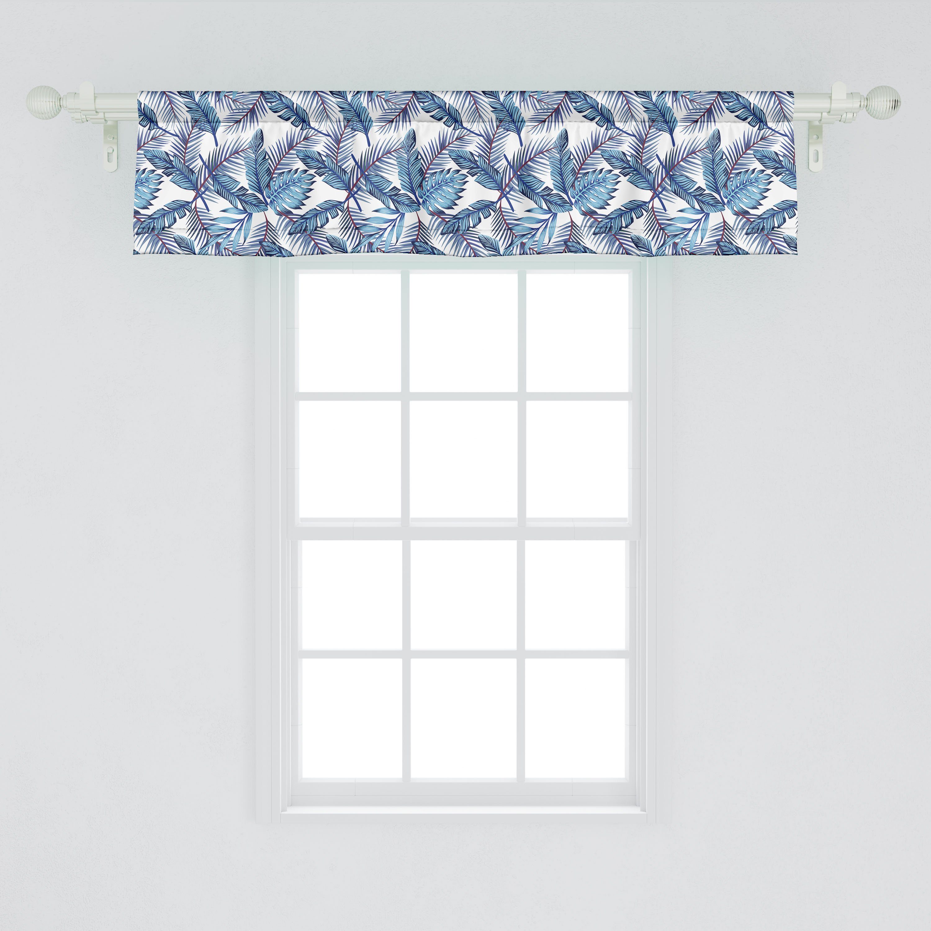 Scheibengardine Vorhang Volant für Küche Dekor Stangentasche, Palmblätter mit Wiederholte Microfaser, Exotische Schlafzimmer Abakuhaus, Botanik