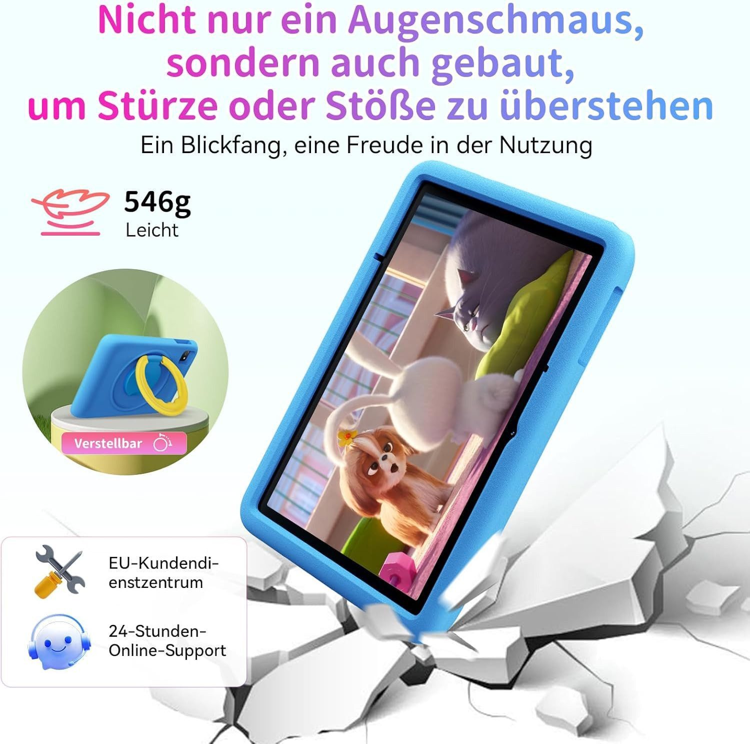 blackview Tab A6Kids 10 Zoll Android 128GB mit Bumper für Spiel und Lern Kinder Tablet (10.1", 128 GB, Android 14, WLAN (Wi-Fi), Android 14, HD+ Display, 128GB, 5100 mAh,5G WiFi/WIFI 6/Gemini AI)