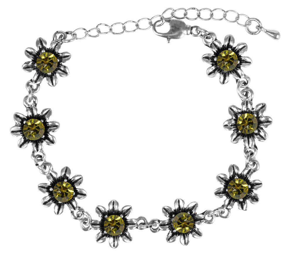 Trachtenland Armband Silbernes Strass Armband mit Blüten - Olivgrün günstig online kaufen