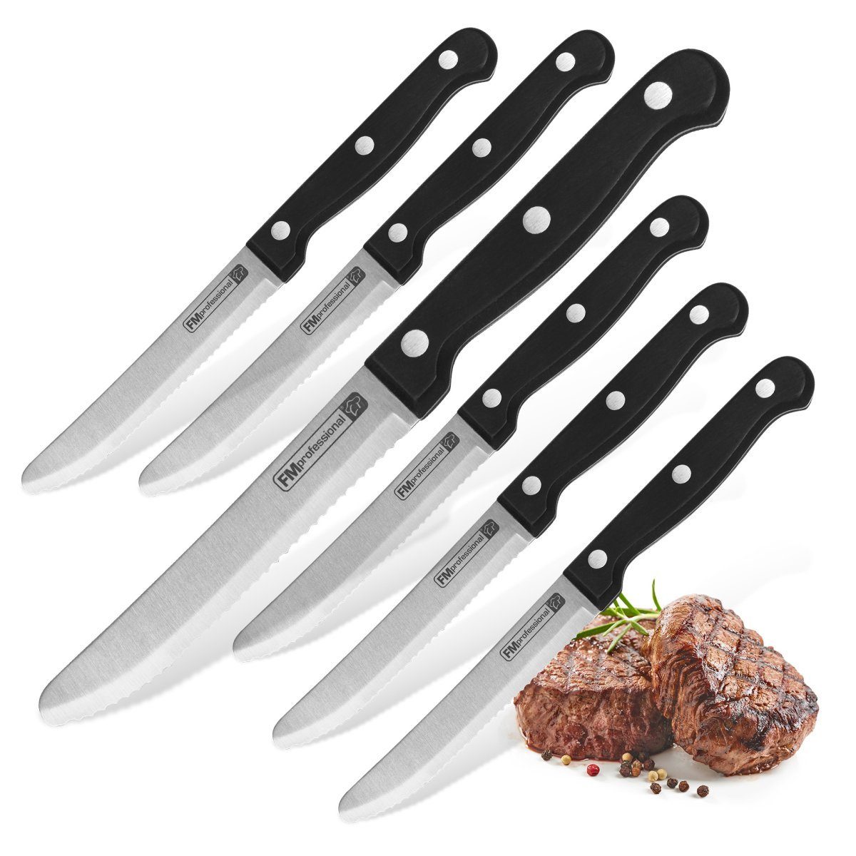 FACKELMANN Стейк ножи 6x Стейк ножи mit Wellenschliff – Scharfes Ножи für Steak und Pizza