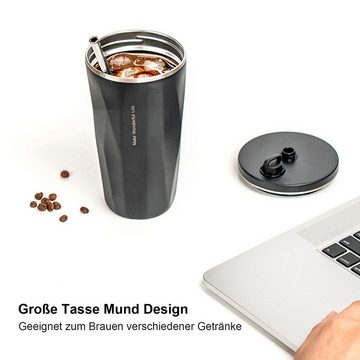 TWSOUL Schnabelbecher Kaffeetasse aus Edelstahl, 600 ml, Doppelschichtiges Vakuumdesign, Mit Stroh