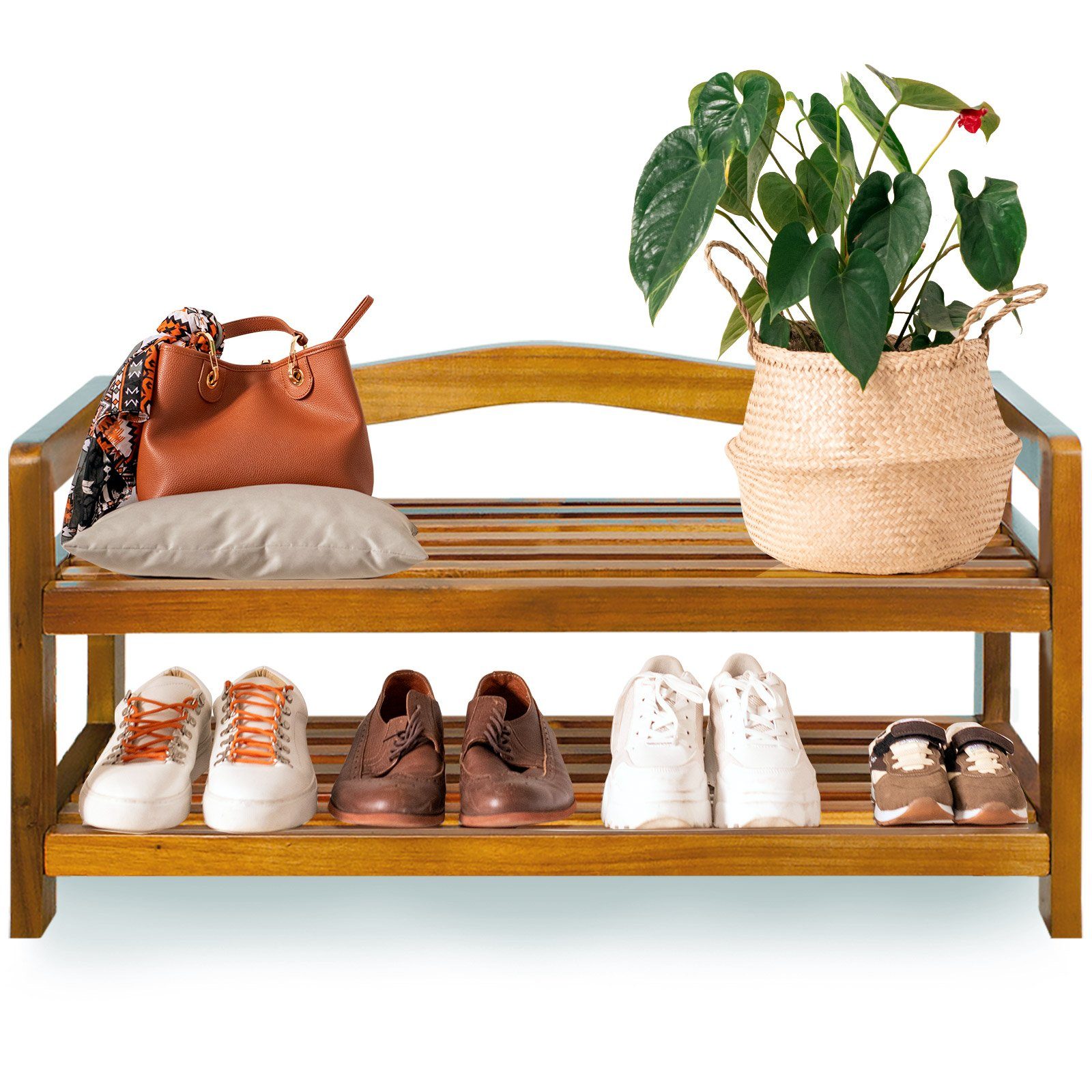 Casaria Schuhregal, mit 2 Ebenen 75x26x42cm FSC®-Zertifiziert Akazien Holz günstig online kaufen
