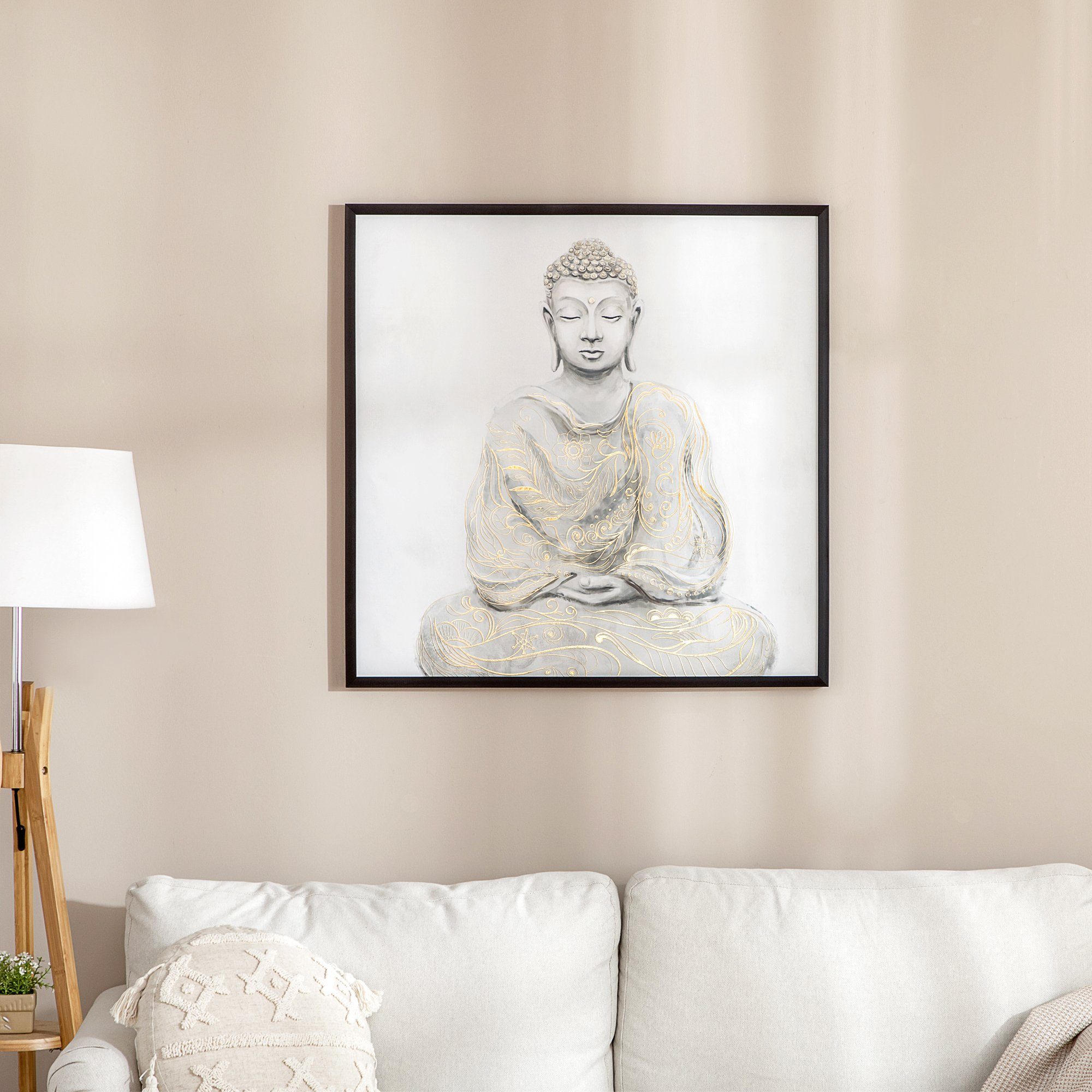 Prägetechnik, Buddha Buddha, mit Poster, meditierenden einem Wandposter HOMCOM 1 Wandbild Wandbild, St), UV-Druck, Bild, (Set,