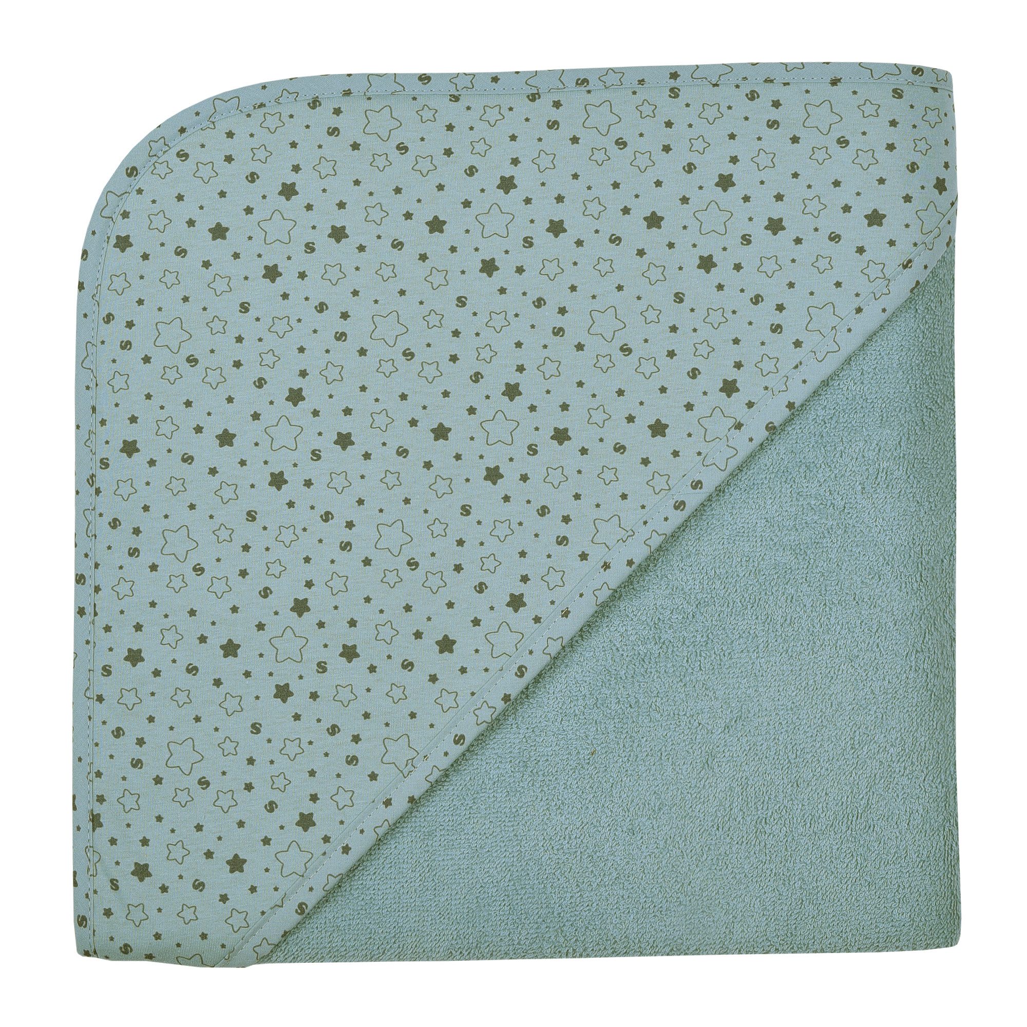 Wörner Kapuzenhandtuch Sterne eisblau Kapuzenbadetuch 100/100, Frottee (1-St), obere Lage der Kapuze aus bedrucktem Single-Jersey