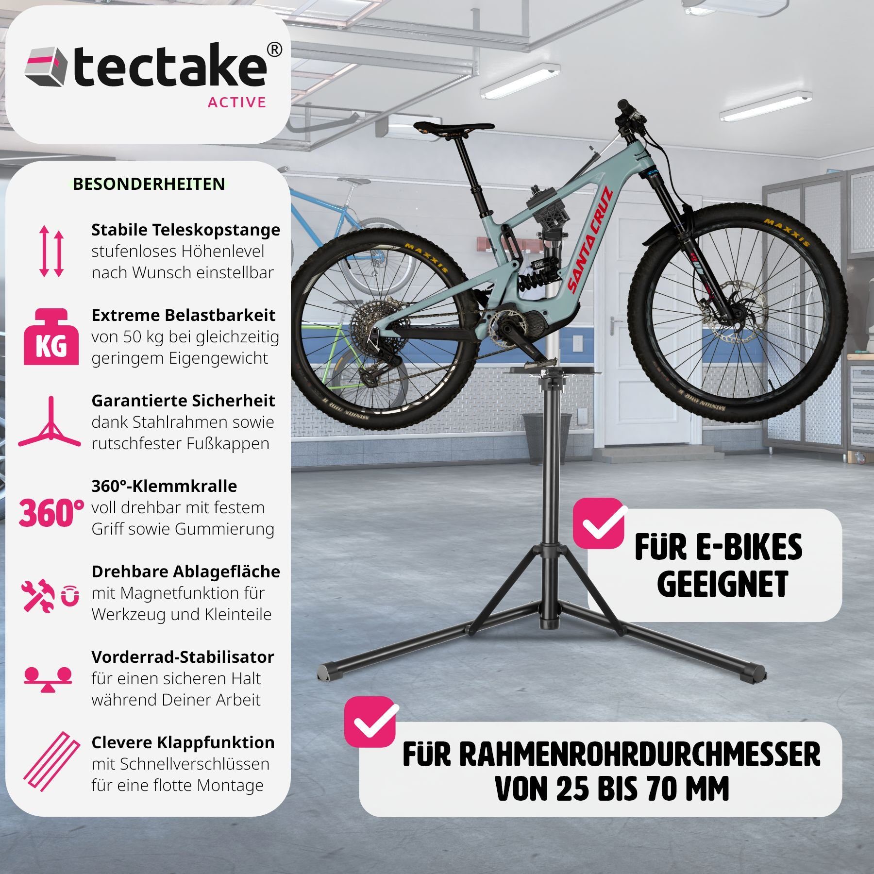 tectake Fahrrad-Montageständer Fahrradmontageständer, bis 50kg, E-Bike geeignet