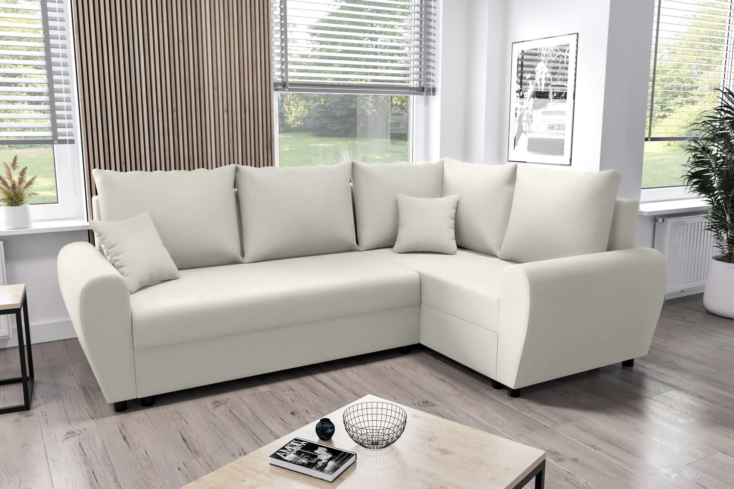 Stylefy Ecksofa Valence, L-Form, mit Sitzkomfort, Bettfunktion, Sofa, Modern Eckcouch, mit Design Bettkasten