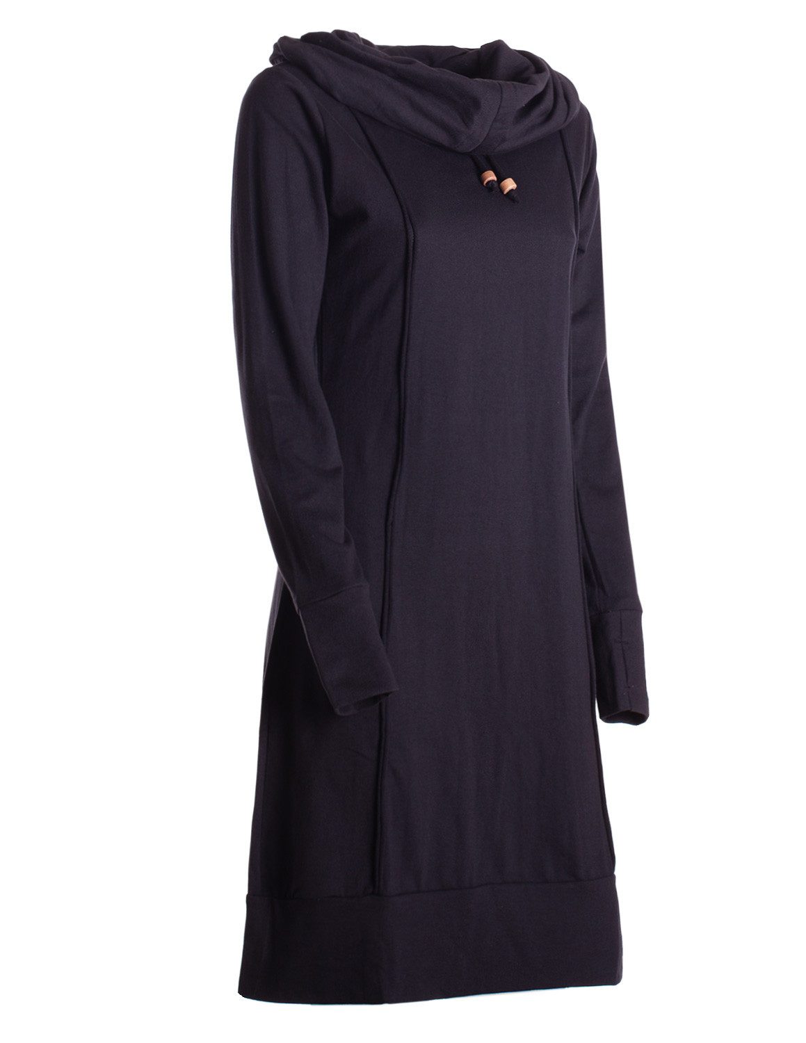 Vishes Jerseykleid Knielanges Kleid Baumwolle Schalkragen elastischer Bund mit Kordel-Zug Alternative Bekleidung, Ethno, Hippie, Retro Style