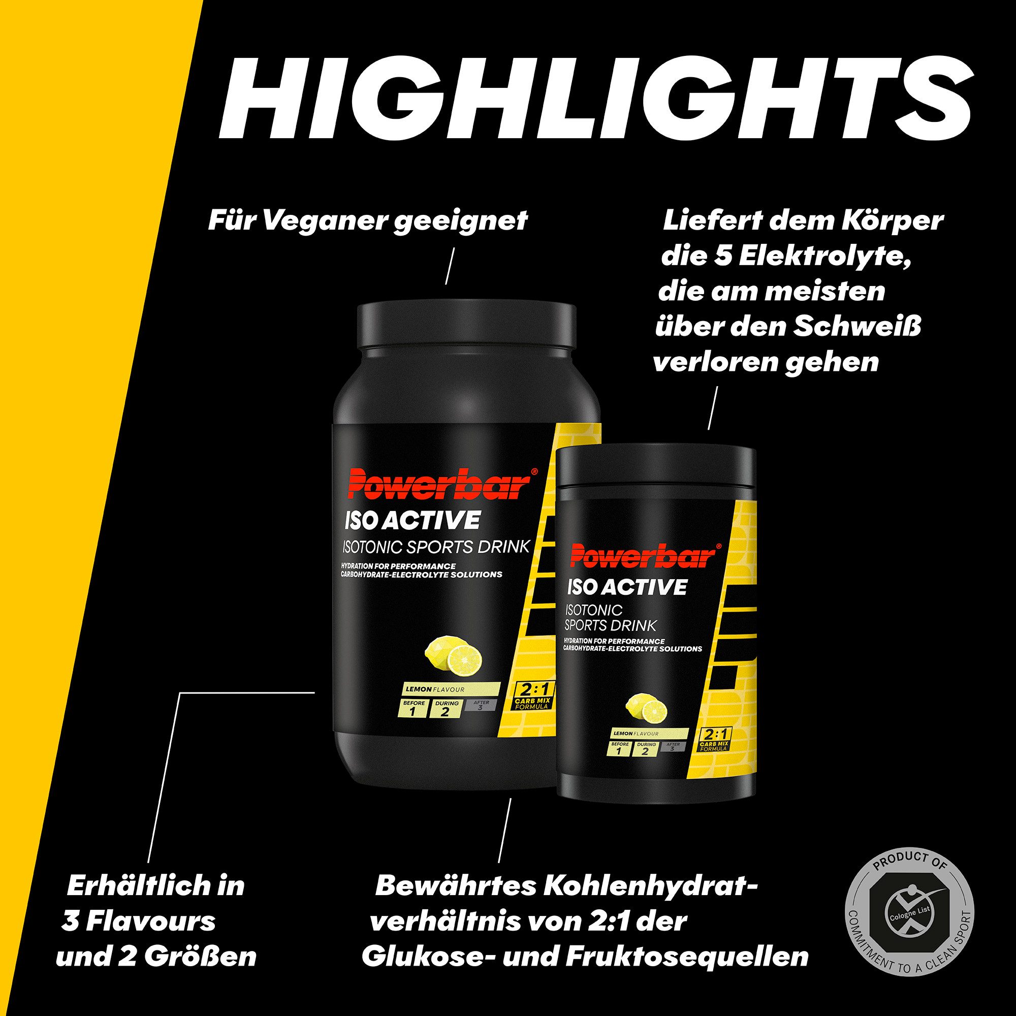 PowerBar Isoactive Lemon 600g - Isotonisches Sportgetränk 5 Elektrolyte Pulver Pulver, 1 er Dose à 1 St., 600 g, Kohlenhydrate Verhältnis von 2:1