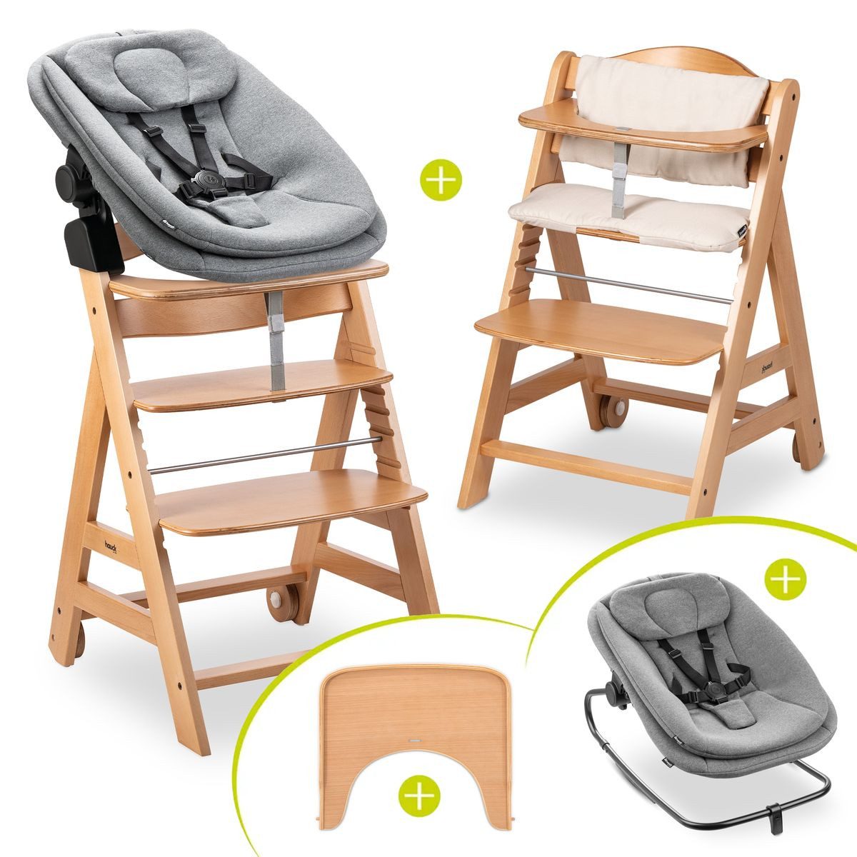 Hauck Hochstuhl Beta Plus Natural - Newborn Set 3in1 Bouncer (Set), Holz Ba günstig online kaufen