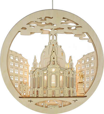 RATAGS LED Fensterbild Fensterbild, beleuchtet, Frauenkirche, Höhe: 32 cm Breite: 32 cm, LED fest integriert, Handarbeit aus dem Erzgebirge