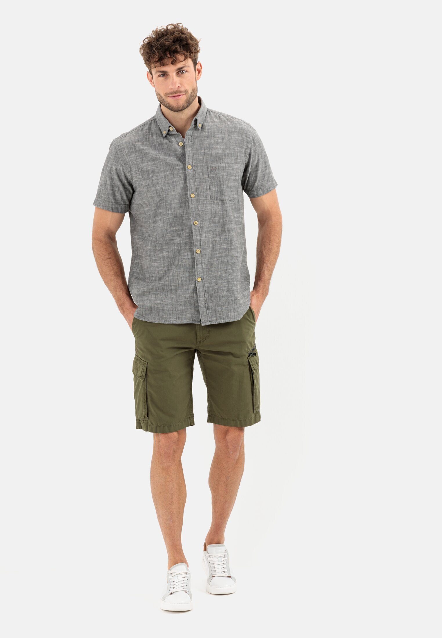 camel active Kurzarmhemd aus reiner Baumwolle Kurzarm Button-Down Button-Down