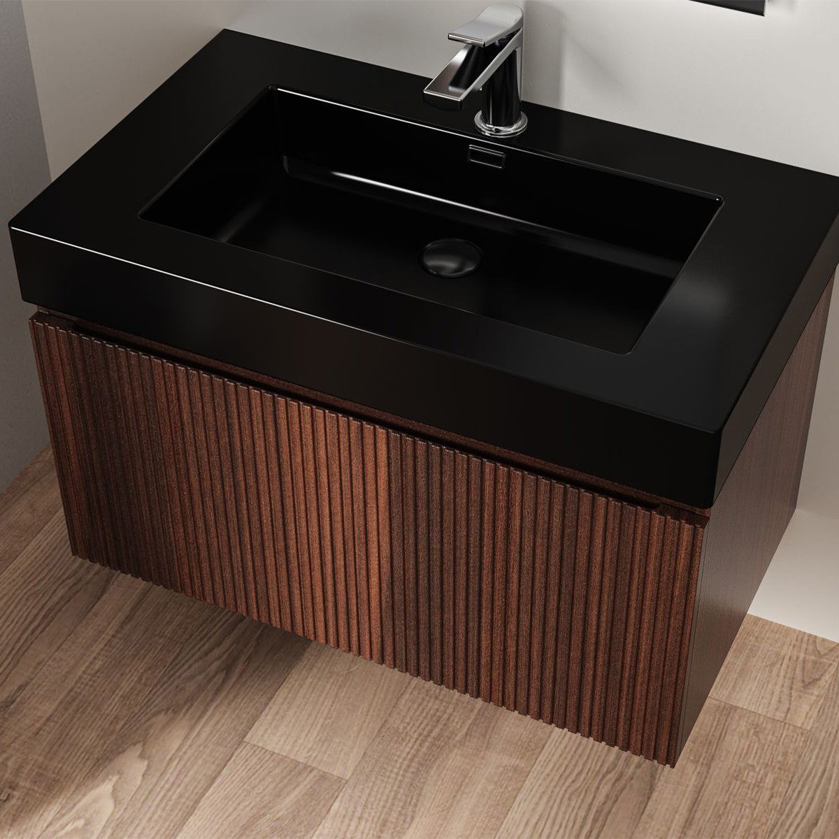 Belvit Waschbecken BV-WB3989 (einzel, 1-St), BELVIT Aufsatzwaschbecken 80 cm Mattschwarz Mineralguss mit