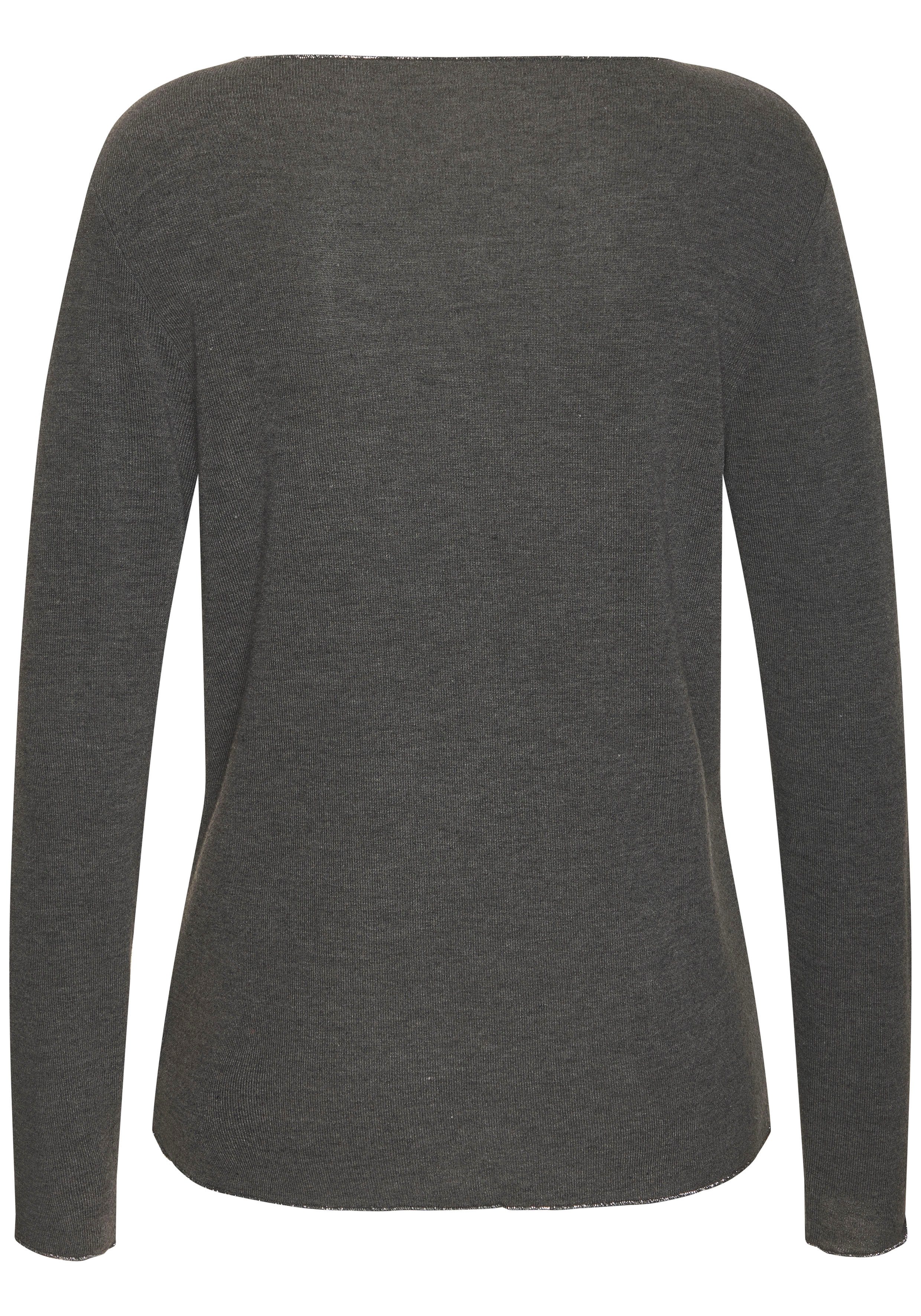 LASCANA Langarmshirt mit feiner Glitzereinfassung aus weichem Viskose-Feinstrick
