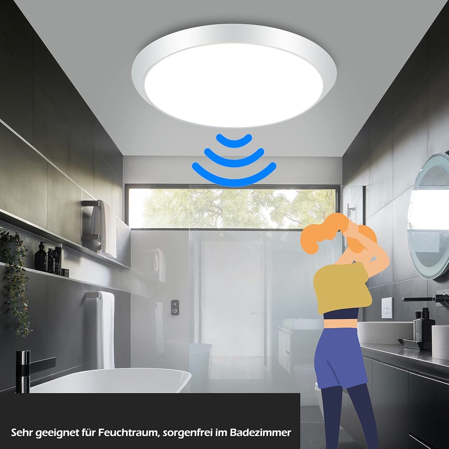 ZMH LED Deckenleuchte mit Bewegungsmelder Deckenlampe Innen 15W 4000K Wohnzimmer Flur, Augenschutaz, LED fest integriert, 4000K, Modern Sensor Ø30CM Deckenbeleu – Bild 3 von 5