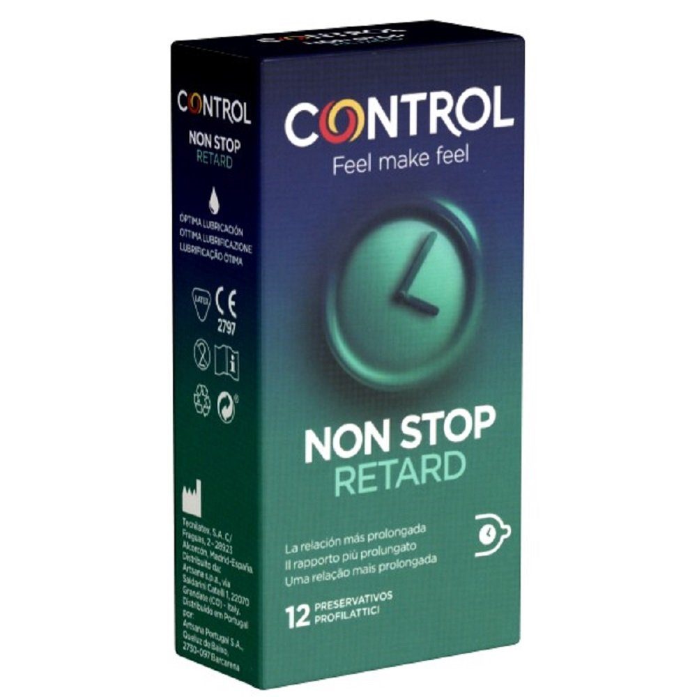 CONTROL CONDOMS Kondome Non Stop (Retard) Packung mit, 12 St., Kondome damit er länger durchhalten kann, Kondome mit Benzokain für längere Liebe
