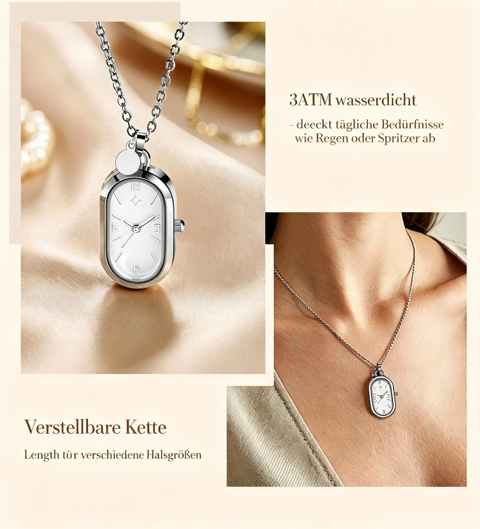 Toomoke Kette mit Anhänger Kettenuhr, Damenhalskette mit Uhr (Uhrenkette, Statementkette, Damenschmuck für Alltag und Anlass), Edelstahl, längenverstellbar, 3 A – Bild 4 von 5