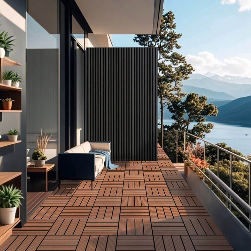 HOME DELUXE Terrassendielen WPC Klickfliesen BAVARO - Farb- und Flächenauswahl (Holzoptik), 9 m², Fliesen á 30 x 30 cm, Terrassenfliesen, Balkonfliesen