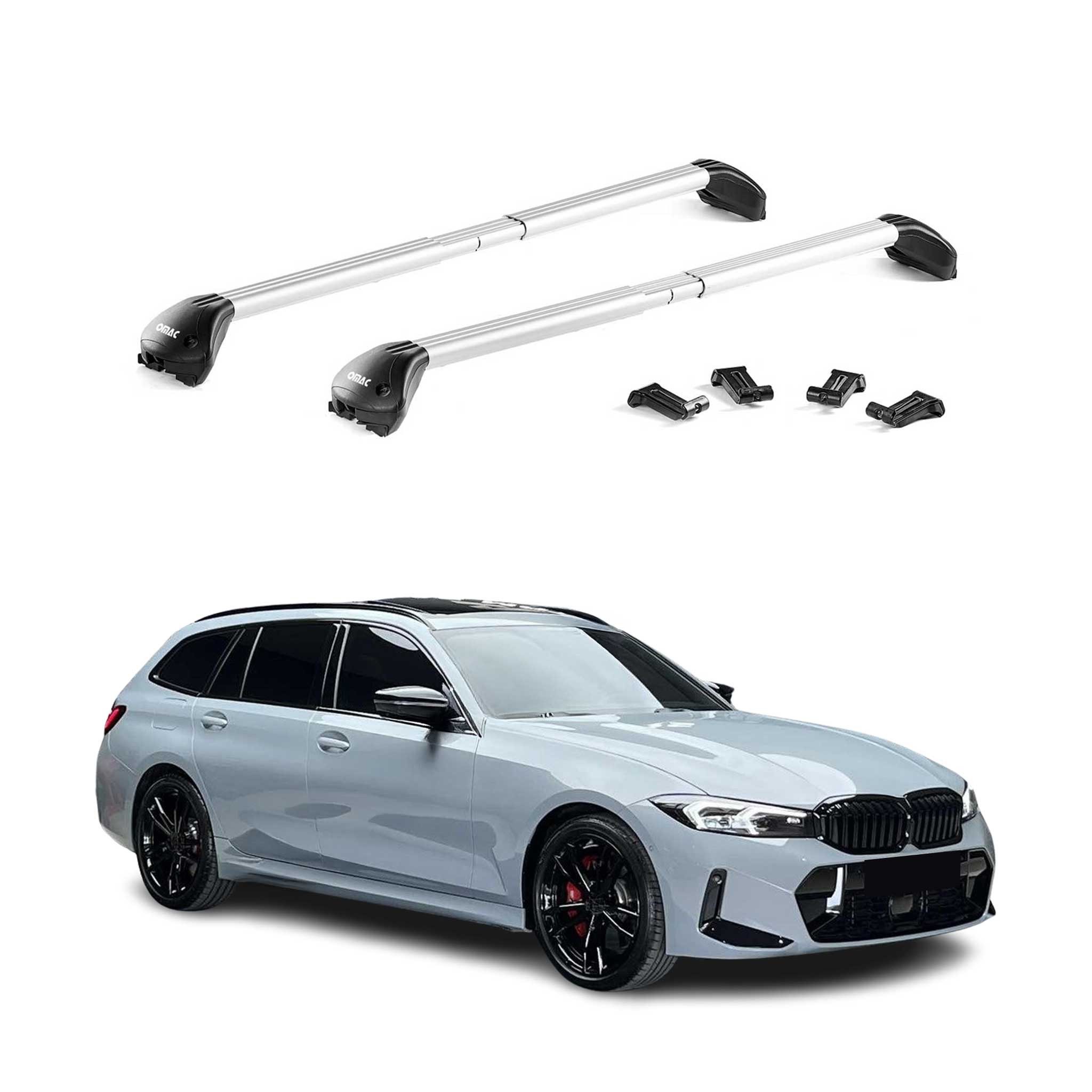 OMAC Dachträger Relingträger für BMW 3er Touring G21 2019-2025 Alu Silber 2 tlg ABE (2-St), Wasserbeständig,Abnehmbar,Multifunktional,Leichtgewichtig