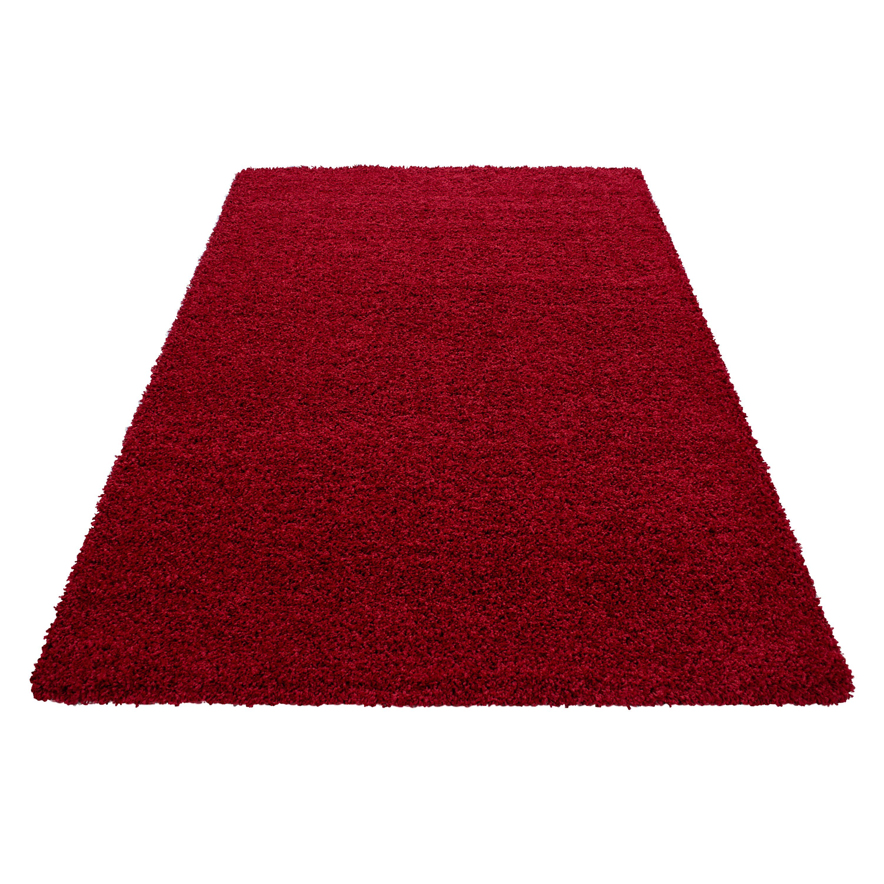 50 Teppium, Teppich mm, Rot Wohnzimmer Unicolor Läufer, - Einfarbig, Höhe: Teppich