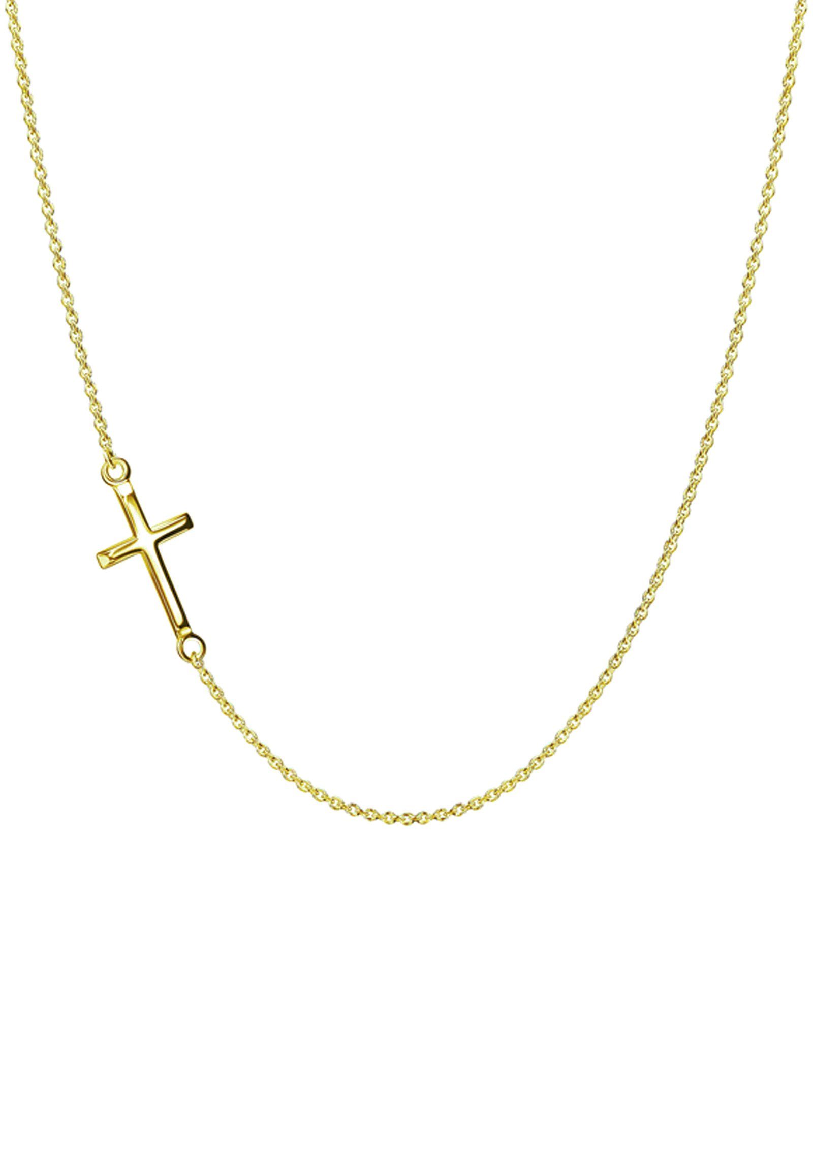 JEVELION Kreuzkette Kreuz Anhänger Silber vergoldet (vergoldeter Silberanhänger, für Damen), Mit Kette - Made in Germany