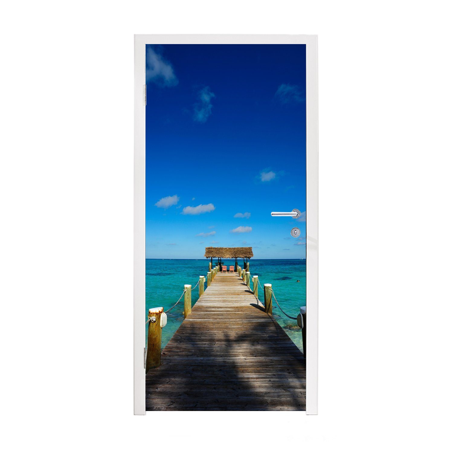 MuchoWow Türtapete Bootssteg auf den St), 75x205 cm Türaufkleber, Fototapete für Bahamas, (1 Matt, bedruckt, Tür