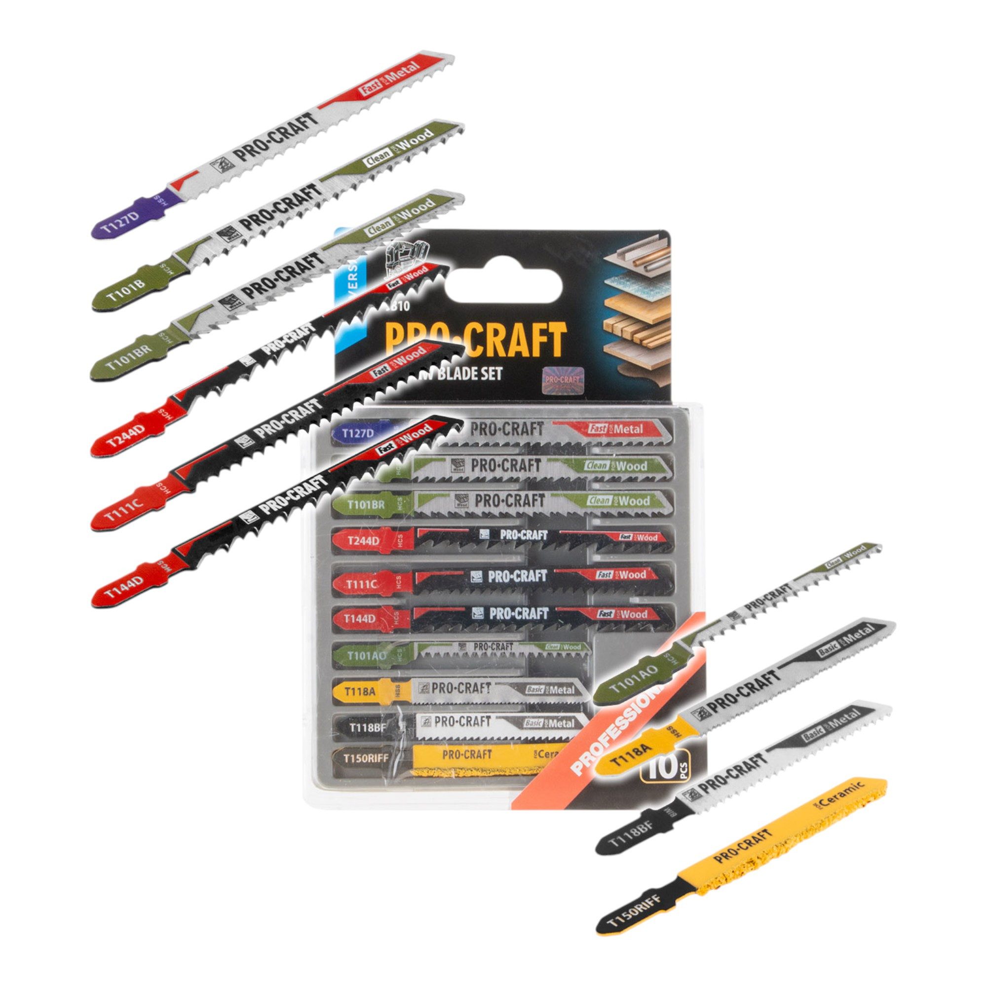 PRO CRAFT Stichsägeblatt JB11 Stichsägeblatt Set 10 tlg. 1 - 50 mm für Holz und Metall